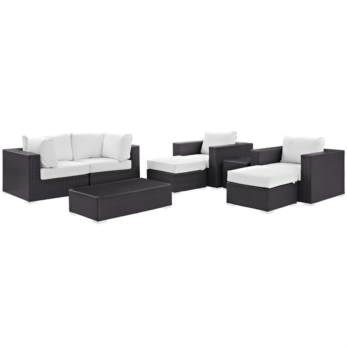 Convene Outdoor Sectional Set - Adjustable, Weather-Resistant, 8 Piece Patio Furniture With Coffee Table, Side Table, Armchair, Corner, And Ottomans