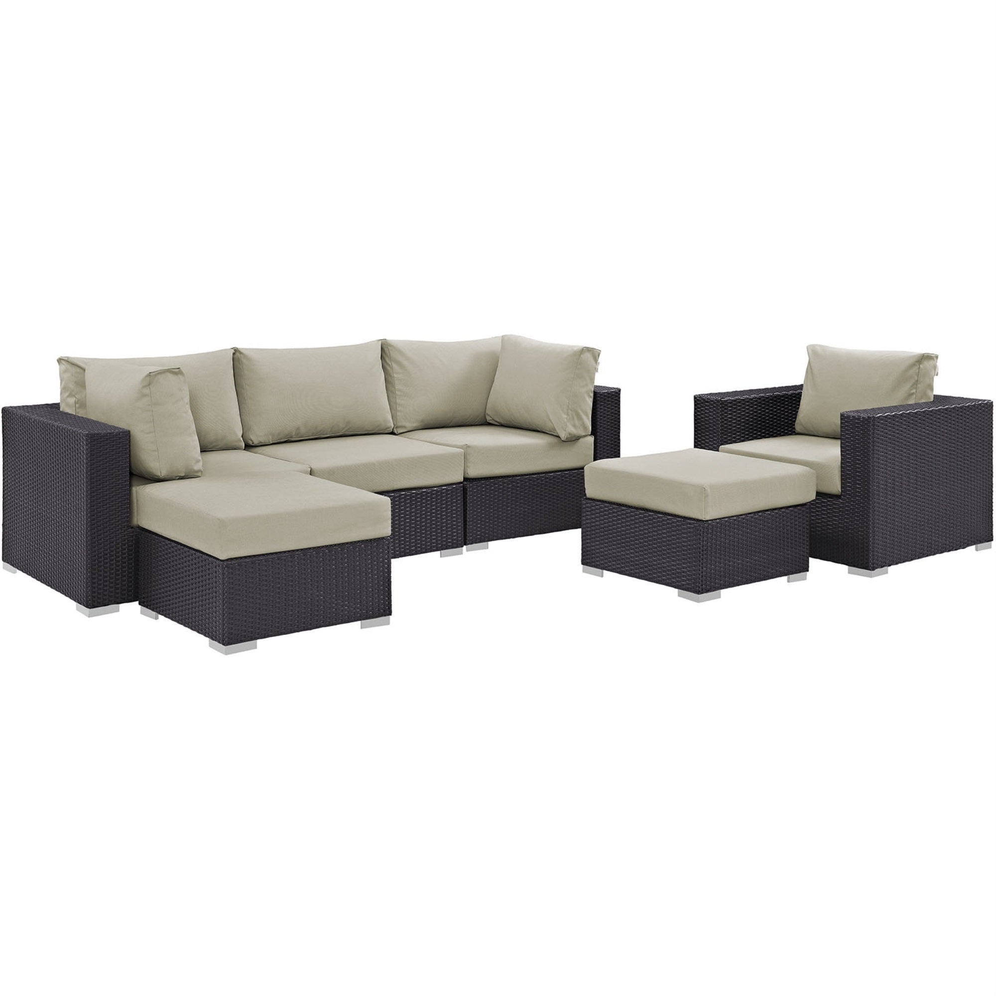 Convene Outdoor Sectional Set - Synthetic Rattan, Aluminum Frame, All-Weather Cushions - Patio Sofa, Armchair, Armless, Corner, Ottomans