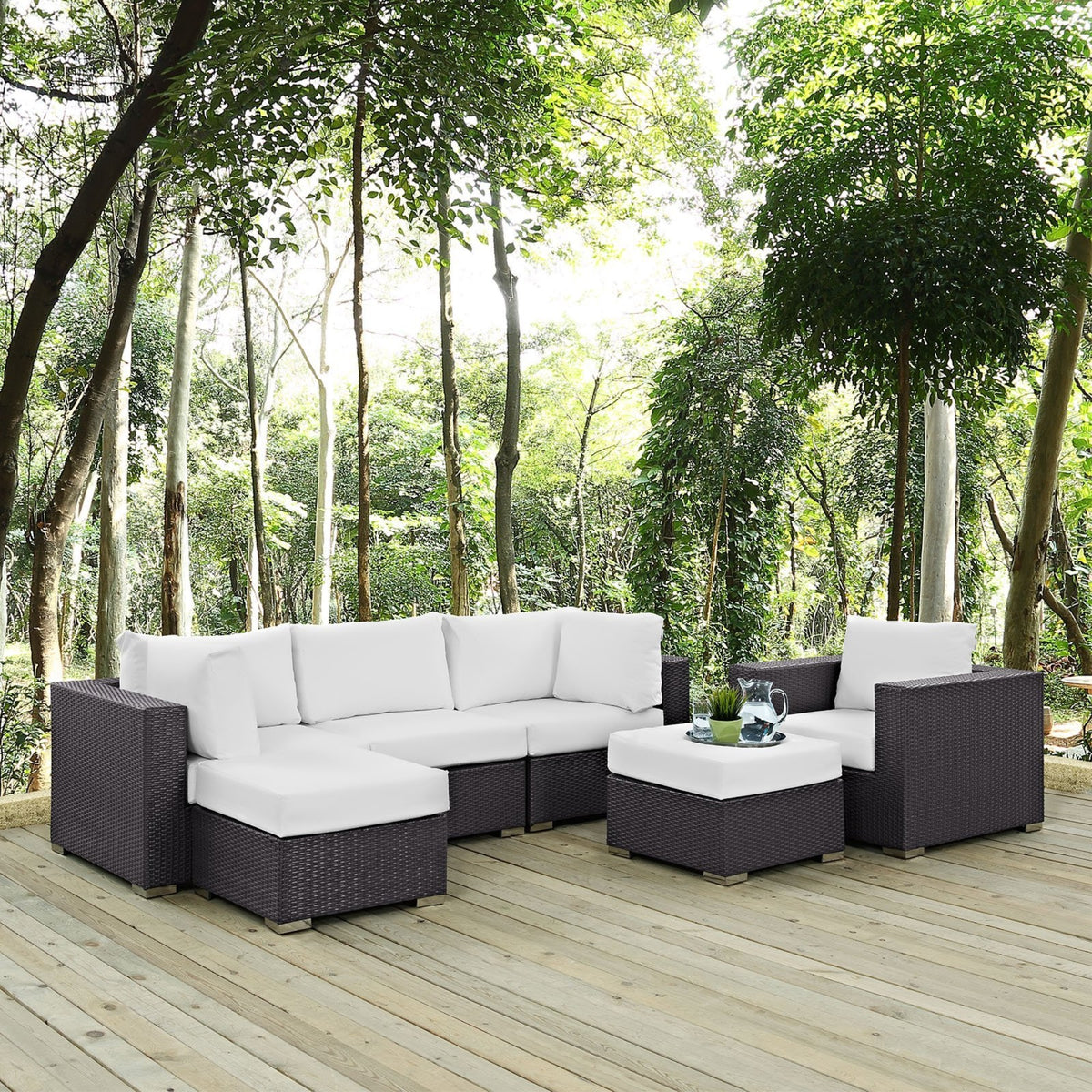 Casafoyer Convene Wicker Rattan 6-Piece Outdoor Patio Sectional Sofa Furniture Set In Espresso White