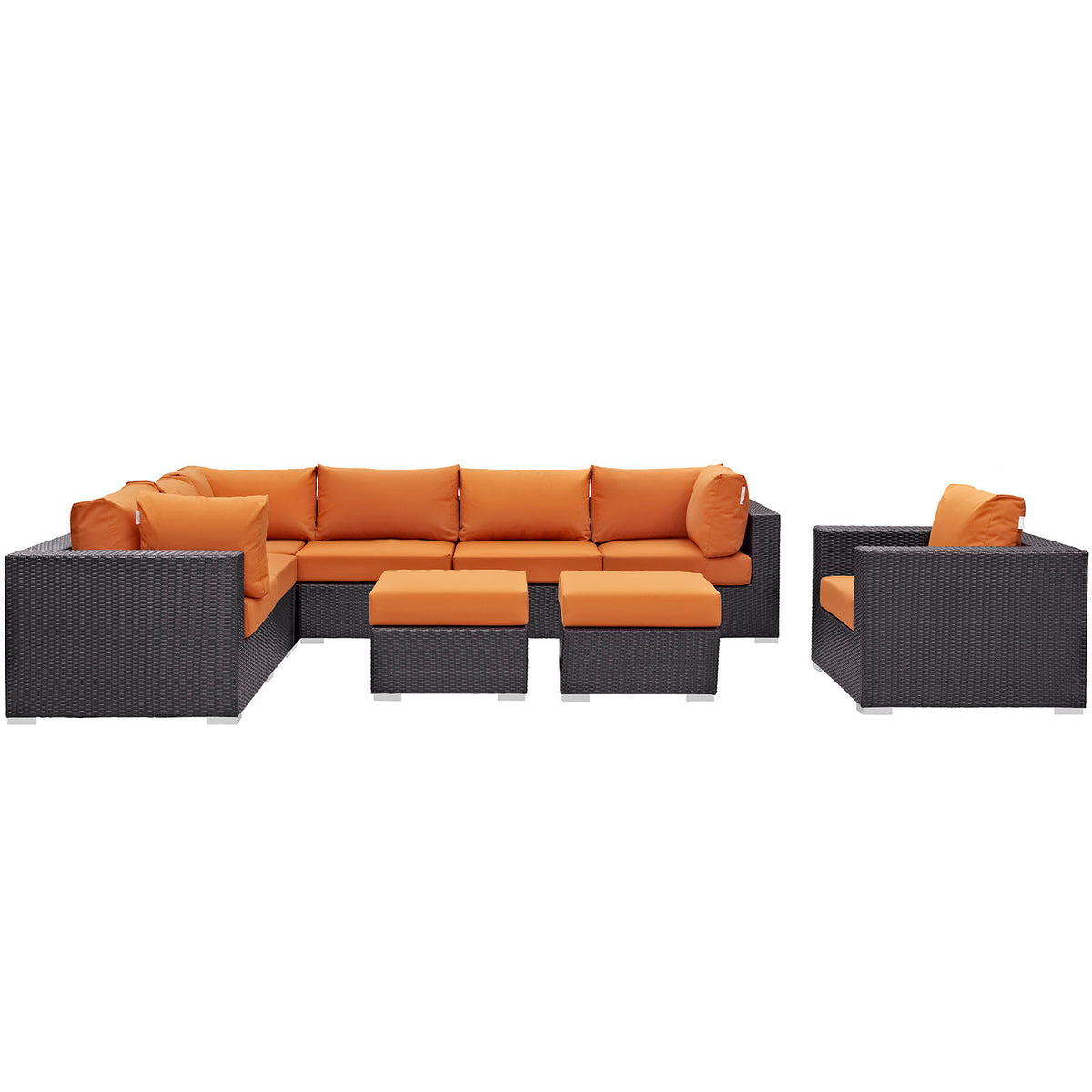 Convene 9 Piece Outdoor Patio Sectional Set - Espresso Orange
