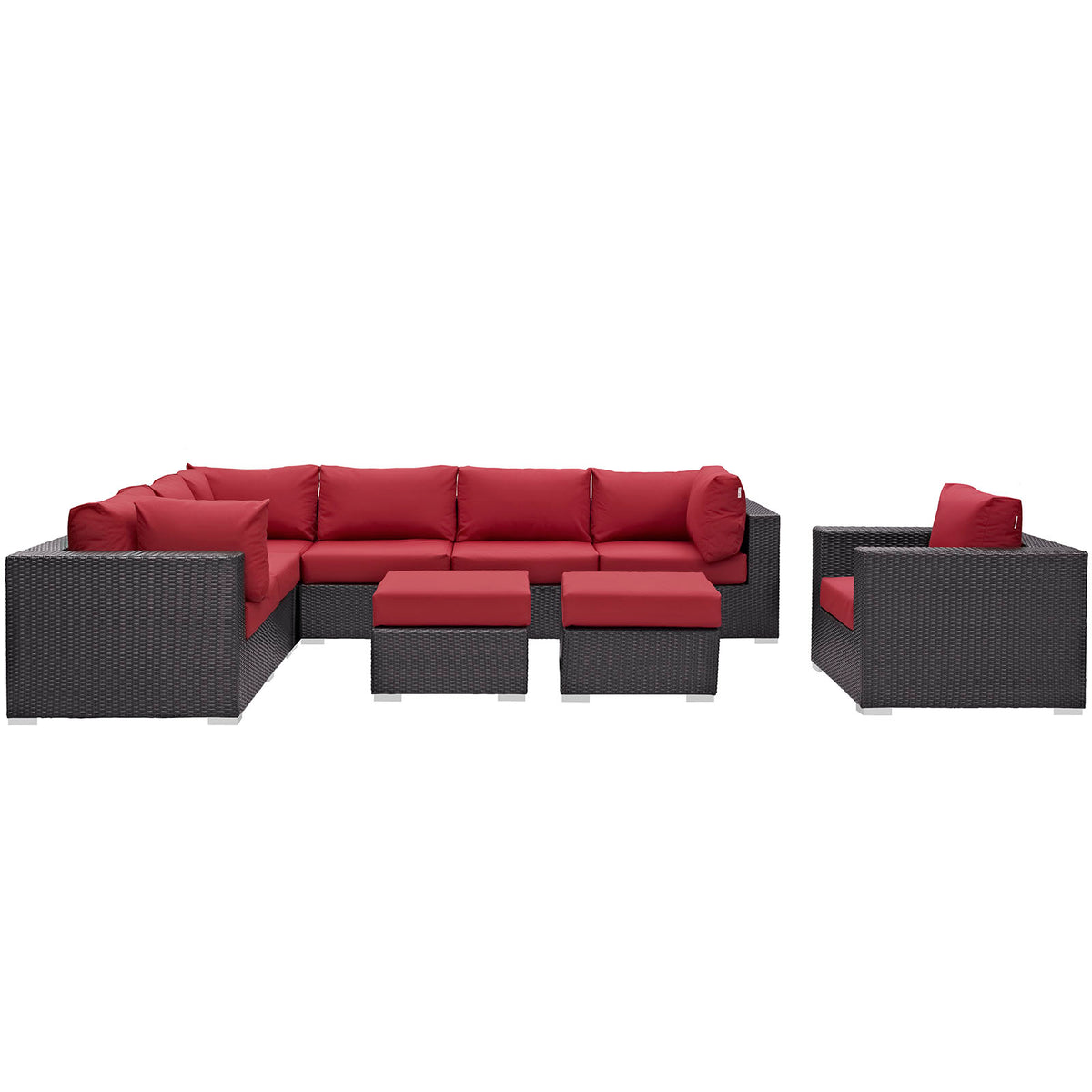 Convene 9 Piece Outdoor Patio Sectional Set - Espresso Red