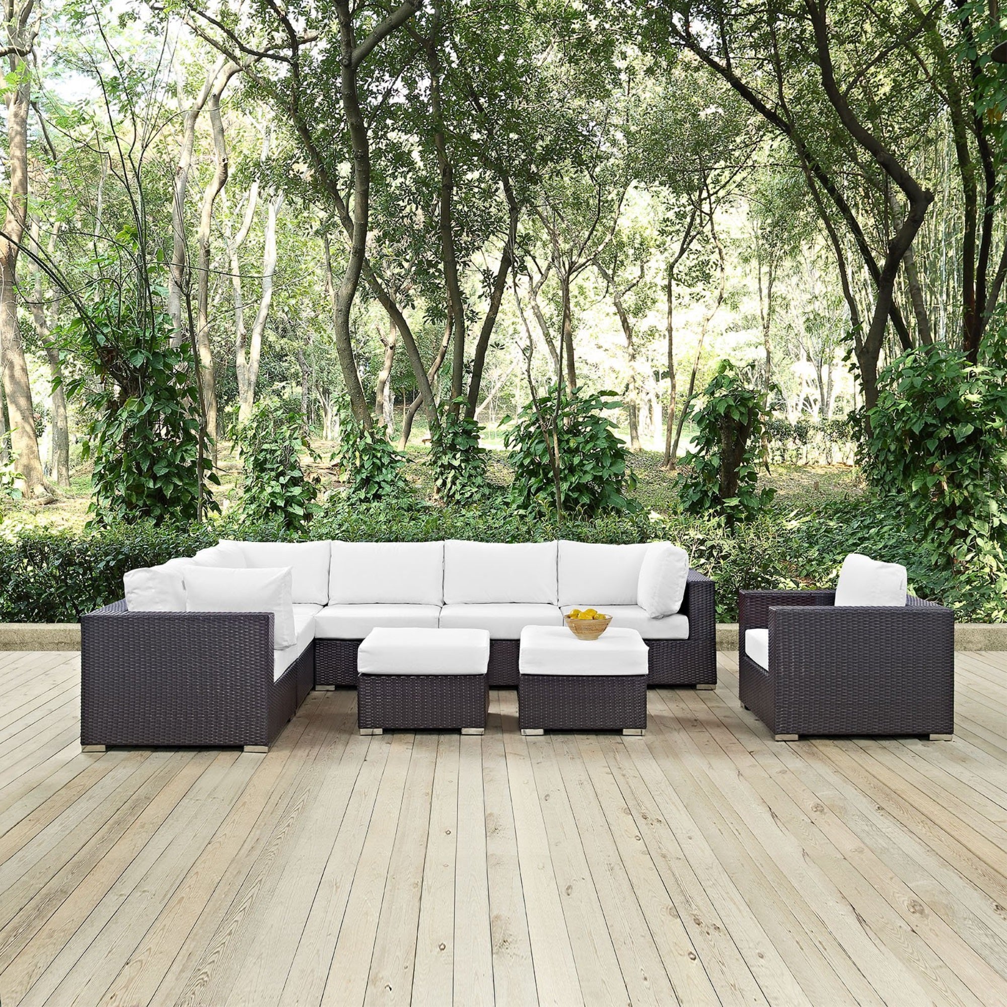 Casafoyer Convene Wicker Rattan 9-Piece Outdoor Patio Sectional Sofa Furniture Set In Espresso White