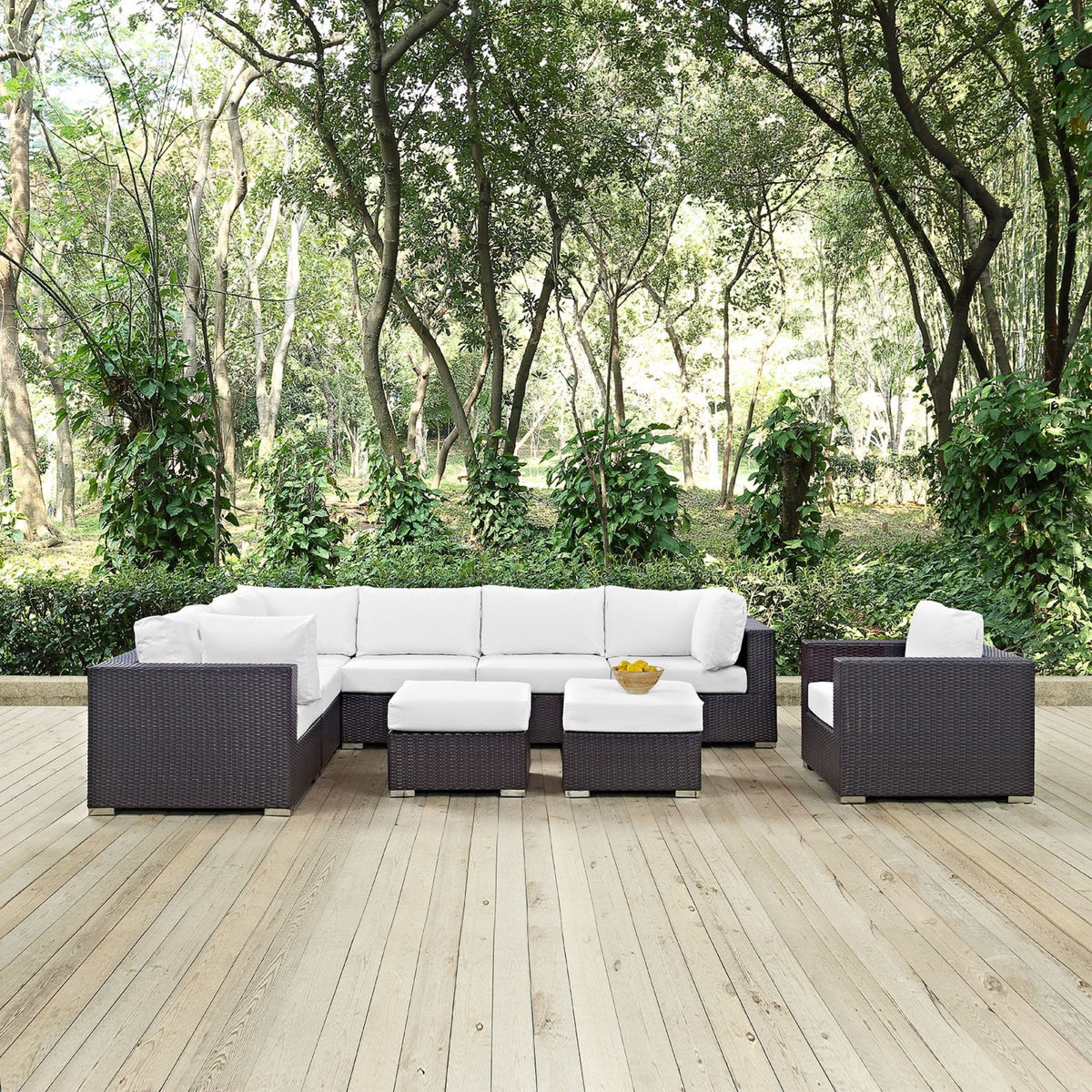Casafoyer Convene Wicker Rattan 9-Piece Outdoor Patio Sectional Sofa Furniture Set In Espresso White