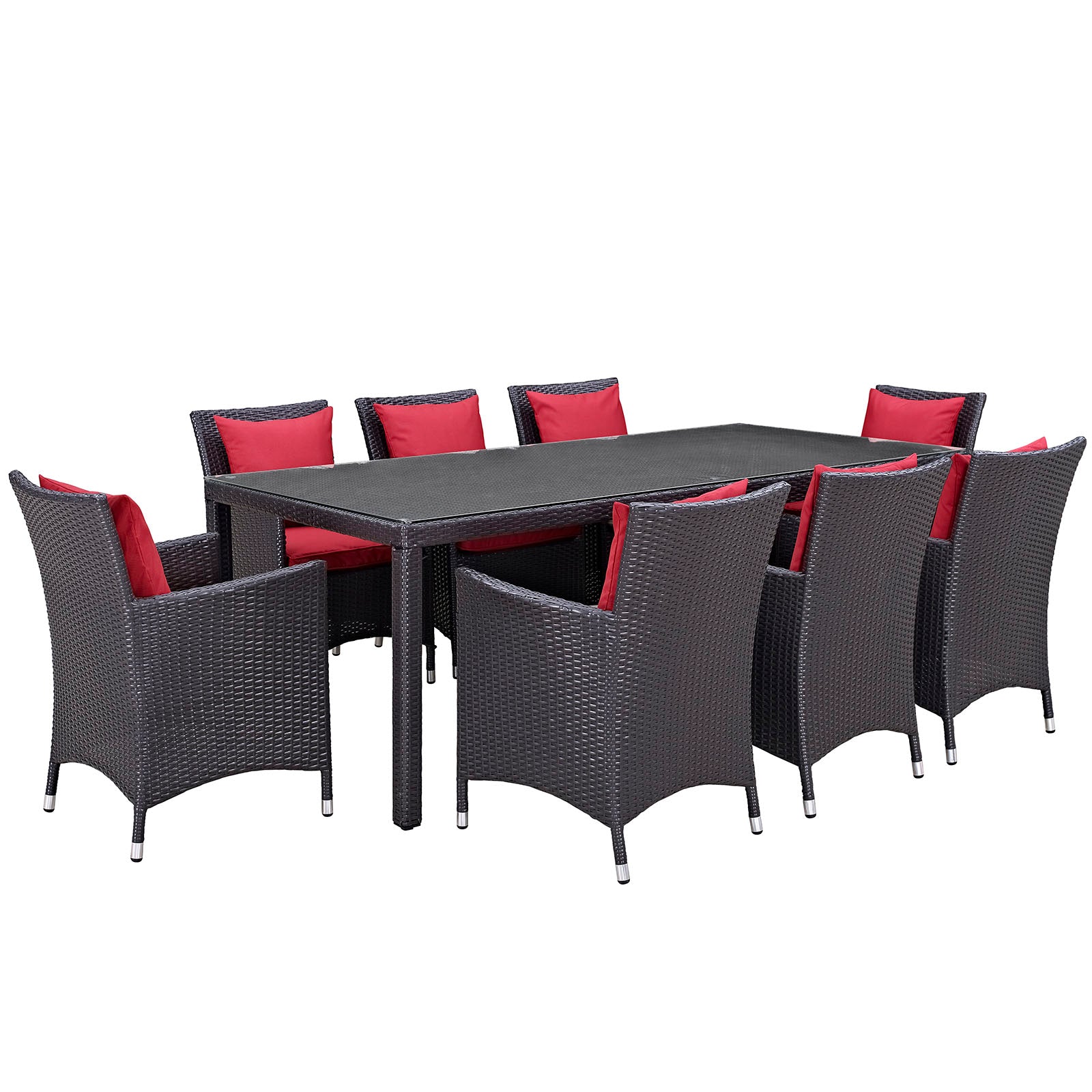 Convene 9 Piece Outdoor Patio Dining Set - Espresso Red