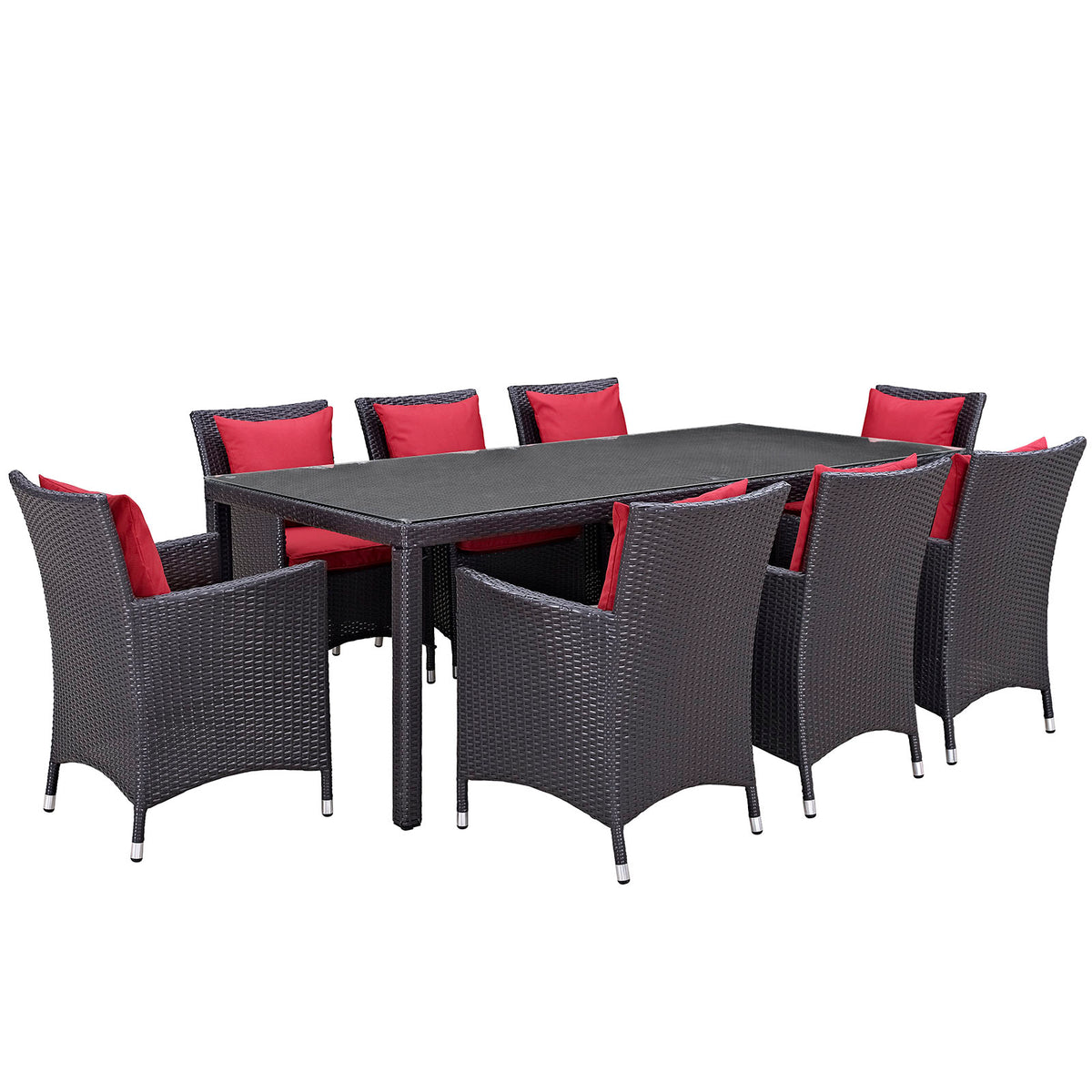 Convene 9 Piece Outdoor Patio Dining Set - Espresso Red
