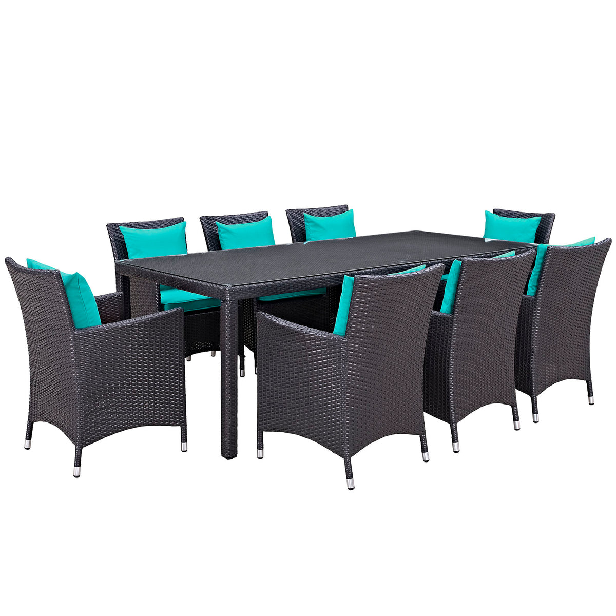 Convene 9 Piece Outdoor Patio Dining Set - Espresso Turquoise