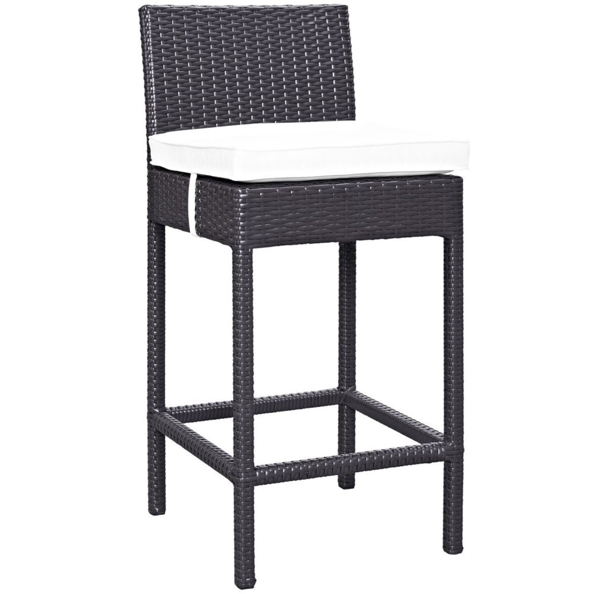 Casafoyer Convene Wicker Rattan Outdoor Patio Bar Stools With Cushions In Espresso White - Set Of 4