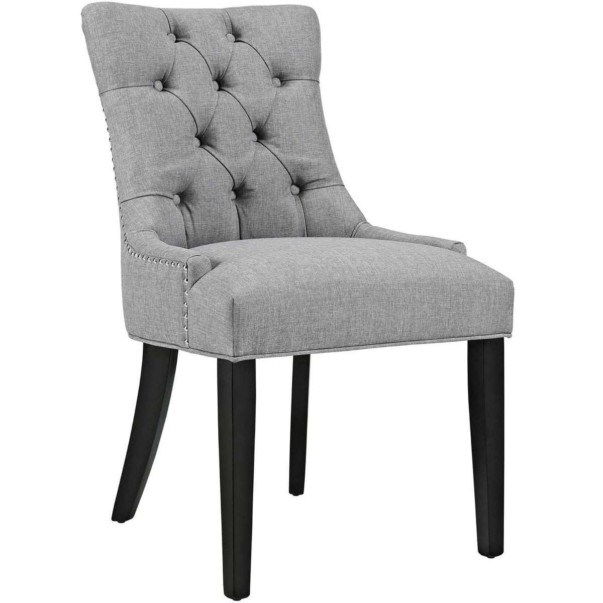Casafoyer Regent Modern Elegant Button-Tufted Upholstered Fabric With Nailhead Trim, Dining Side Chair, Light Gray