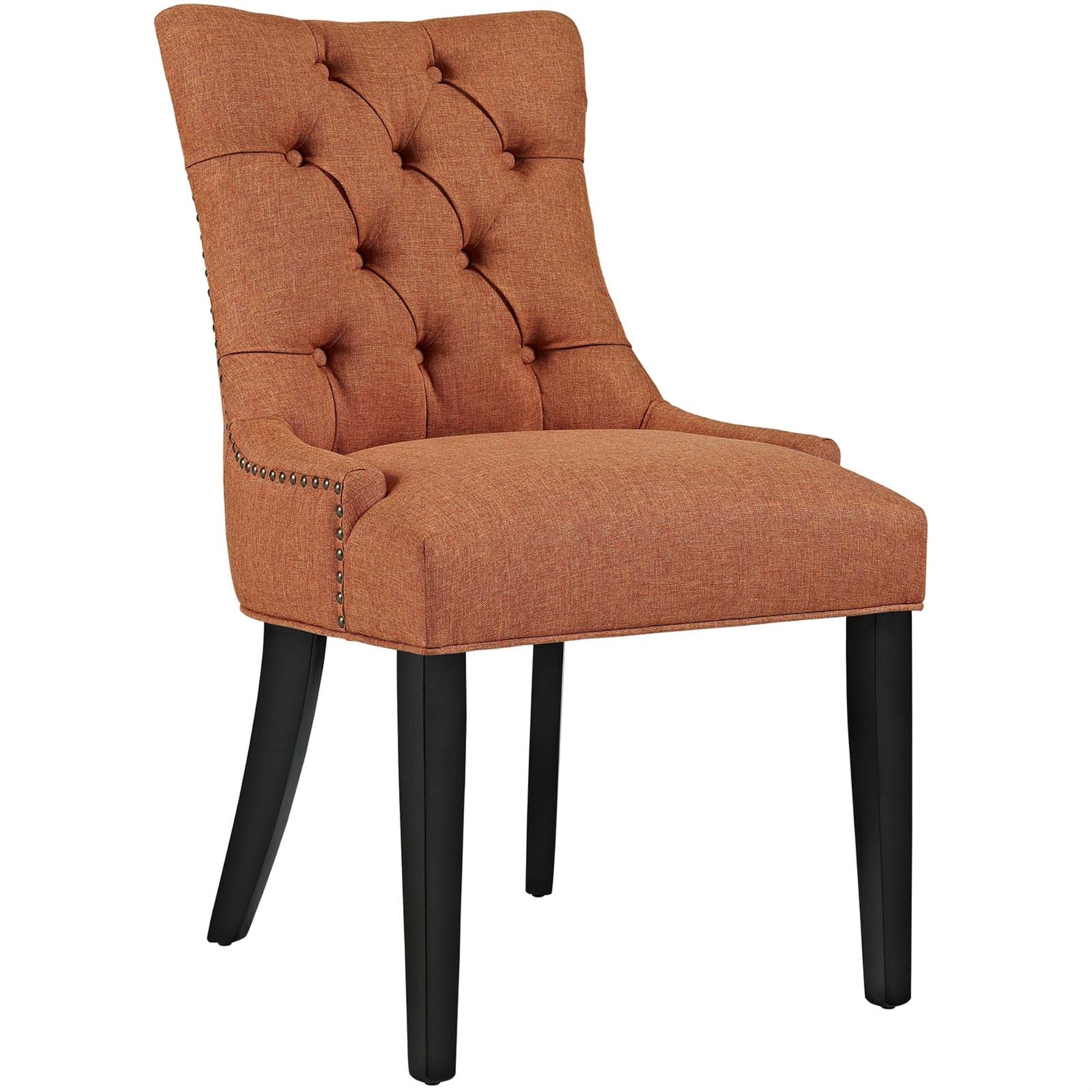Regent Tufted Button Upholstered Fabric Parsons Dining Chair - Elegant Design, Comfortable Foam Padding, Durable Polyester Upholstery, Non-Marking Foot Caps, Black Stained Tapered Wood Legs - Orange