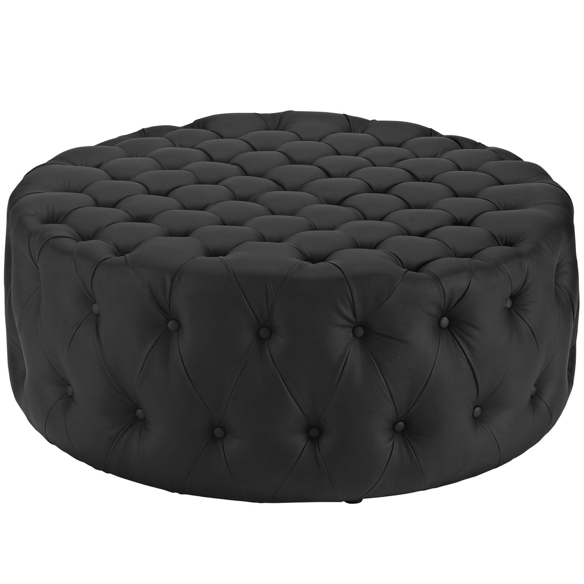 Amour Tufted Round Ottoman - Elegant Design, Plush Foam Padding, High-Quality Vinyl Upholstery, Sturdy Black Legs. Perfect For Resting Feet, Showcasing Magazines, And Enhancing Interior Decor. Set Of 1.