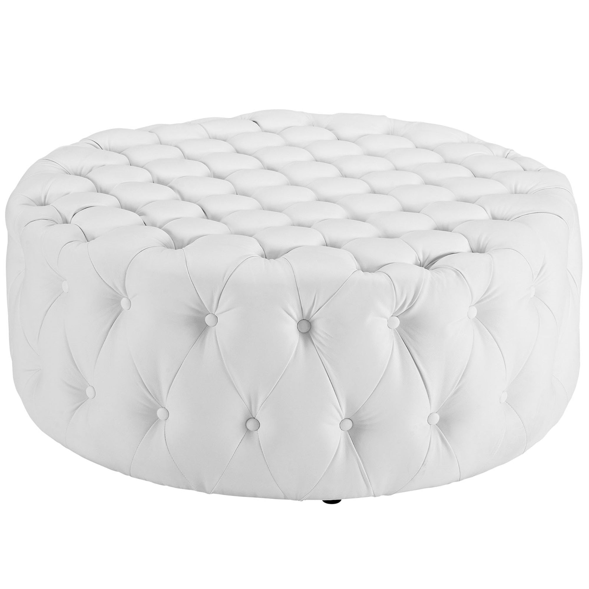Amour Tufted Round Ottoman - Elegant Design, Dense Foam Padding, Vinyl Upholstery, Non-Marking Legs - Perfect For Home Or Office Decor