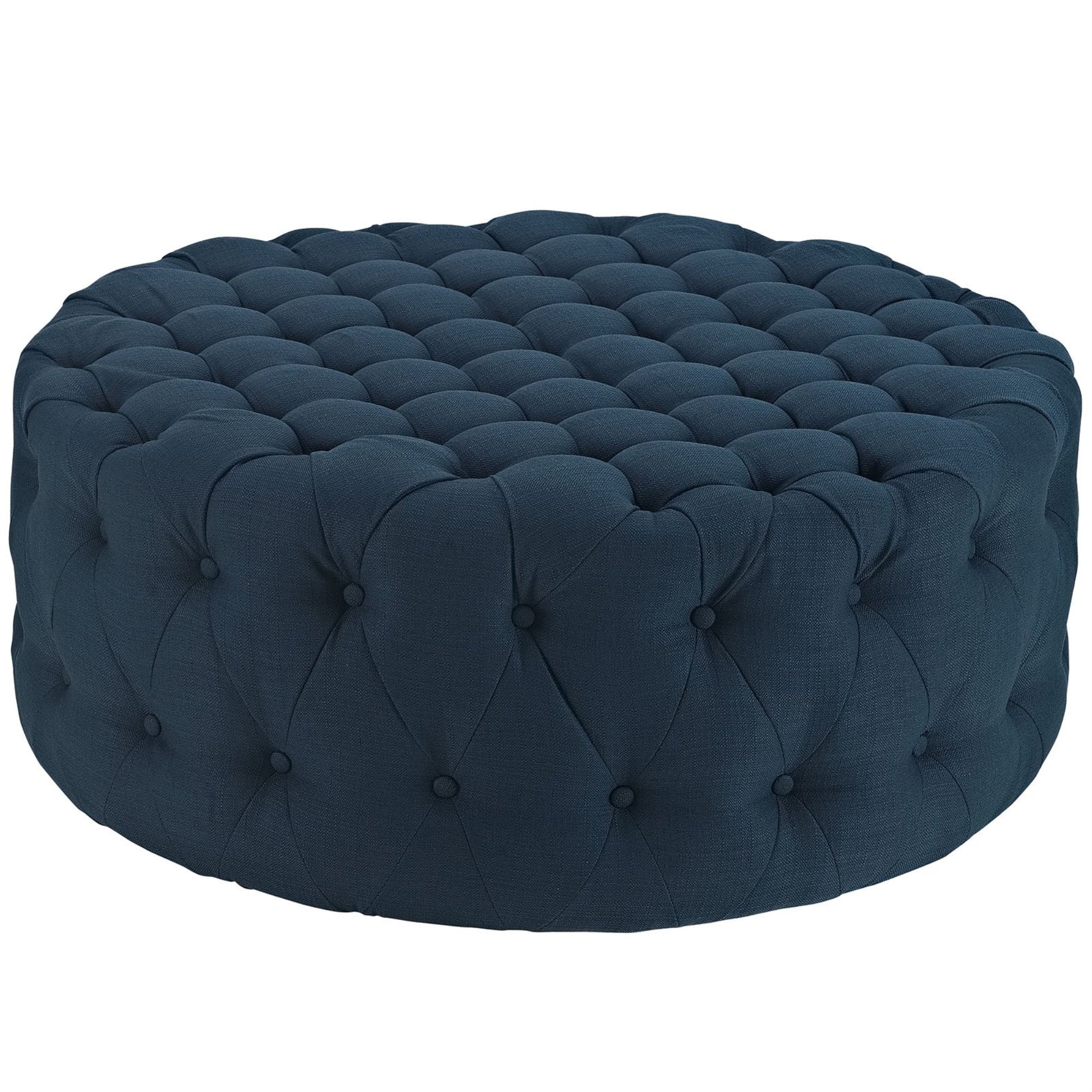 Casafoyer Amour Fabric Upholstered Button-Tufted Round Ottoman In Azure