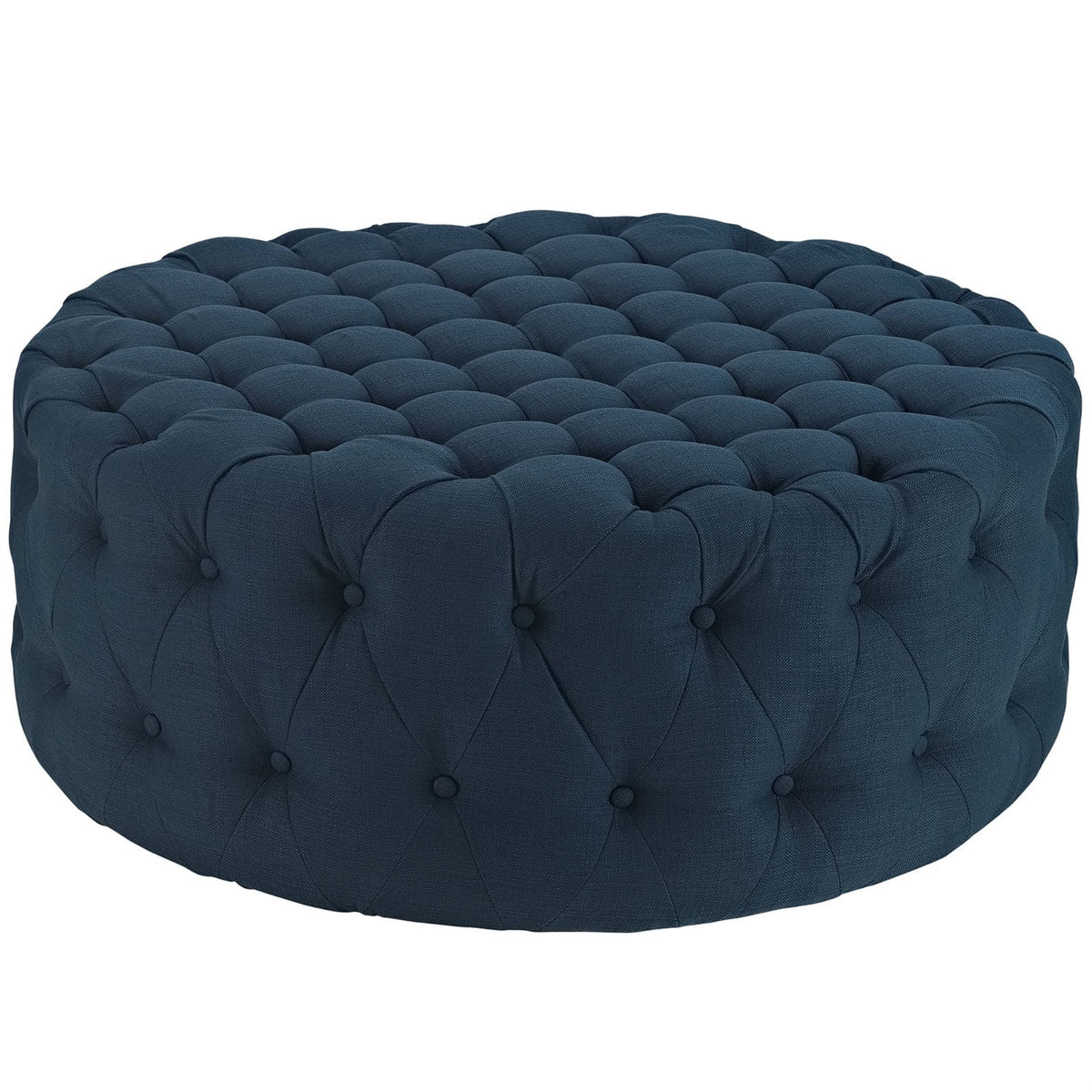 Casafoyer Amour Fabric Upholstered Button-Tufted Round Ottoman In Azure