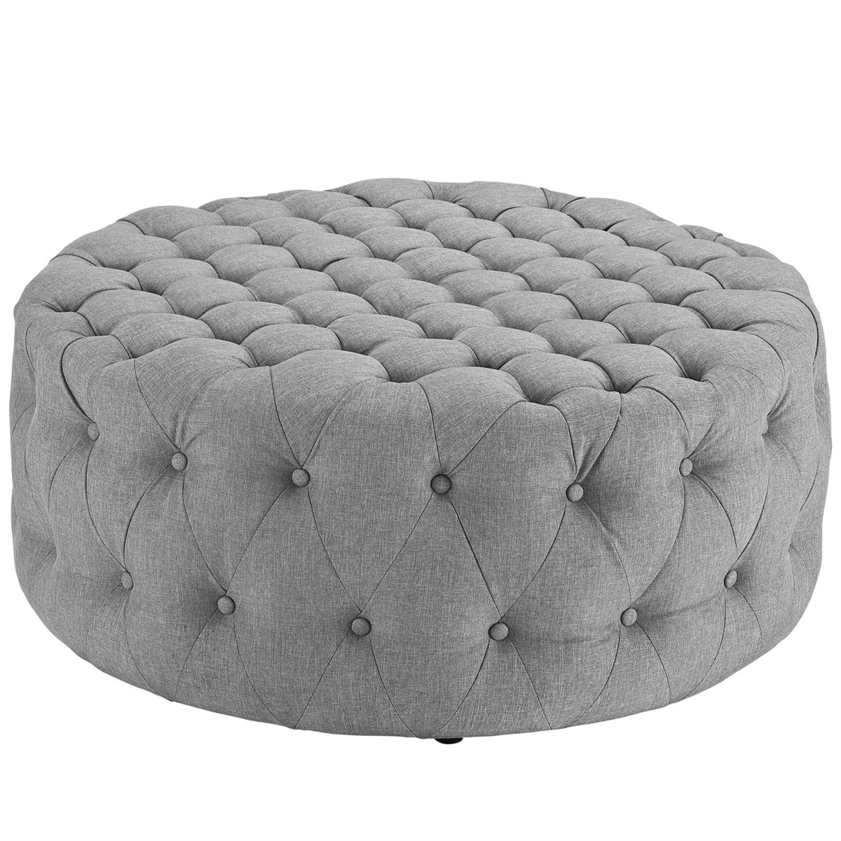 Casafoyer Amour Fabric Upholstered Button-Tufted Round Ottoman In Light Gray