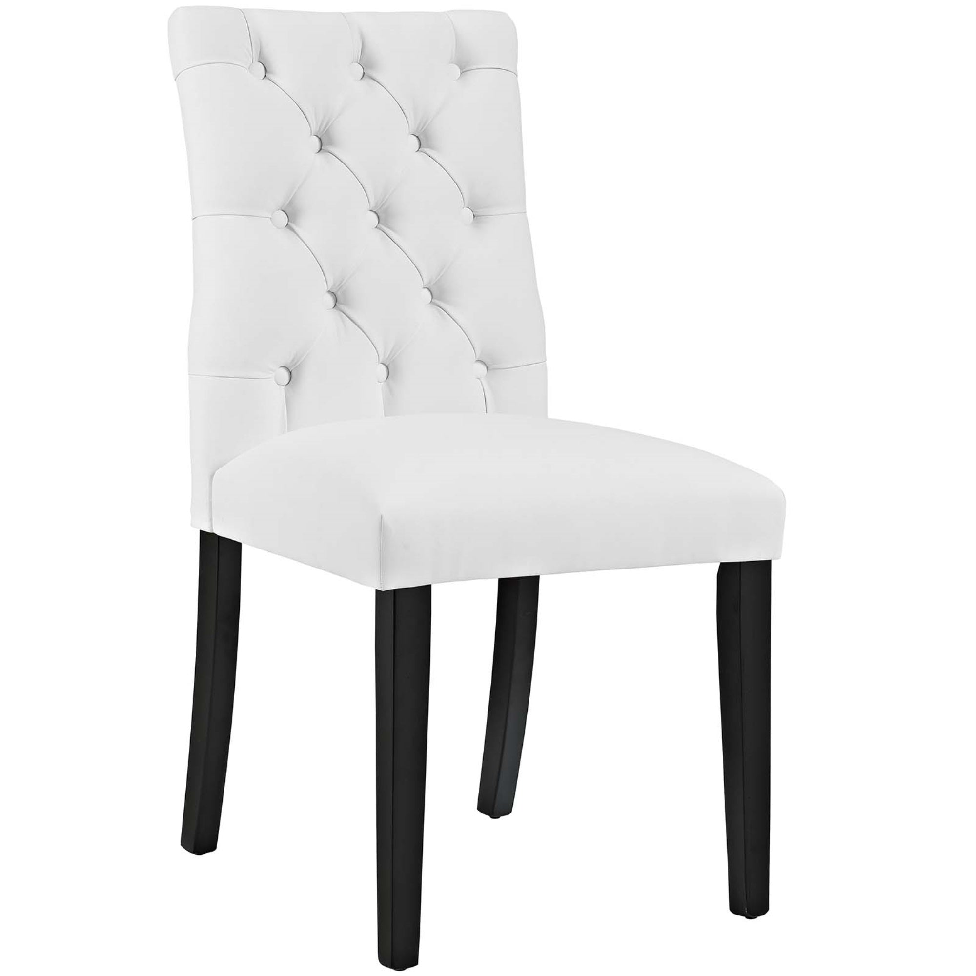 Exquisite Duchess Dining Chair - Elegant Curved Design, Tufted Button Back, Comfortable Foam Padding, Durable Wood Legs - White