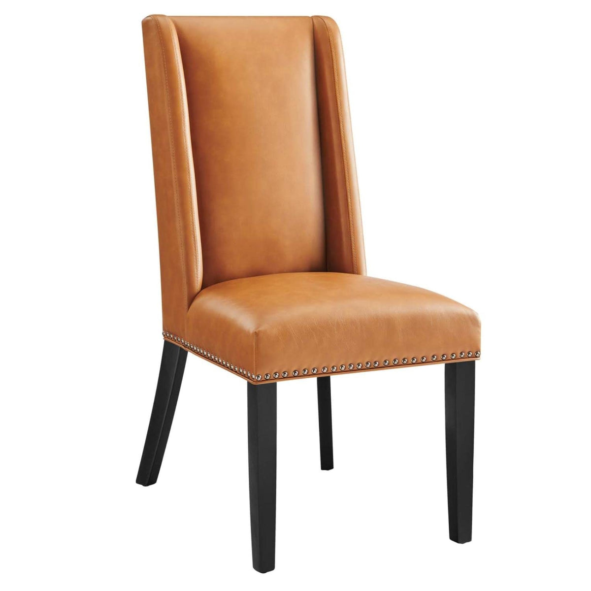 Casafoyer Baron Upholstered Vegan Leather Tall Back Dining Parsons Chair With Nailhead Trim In Tan 19.5 X 23.5 X 40