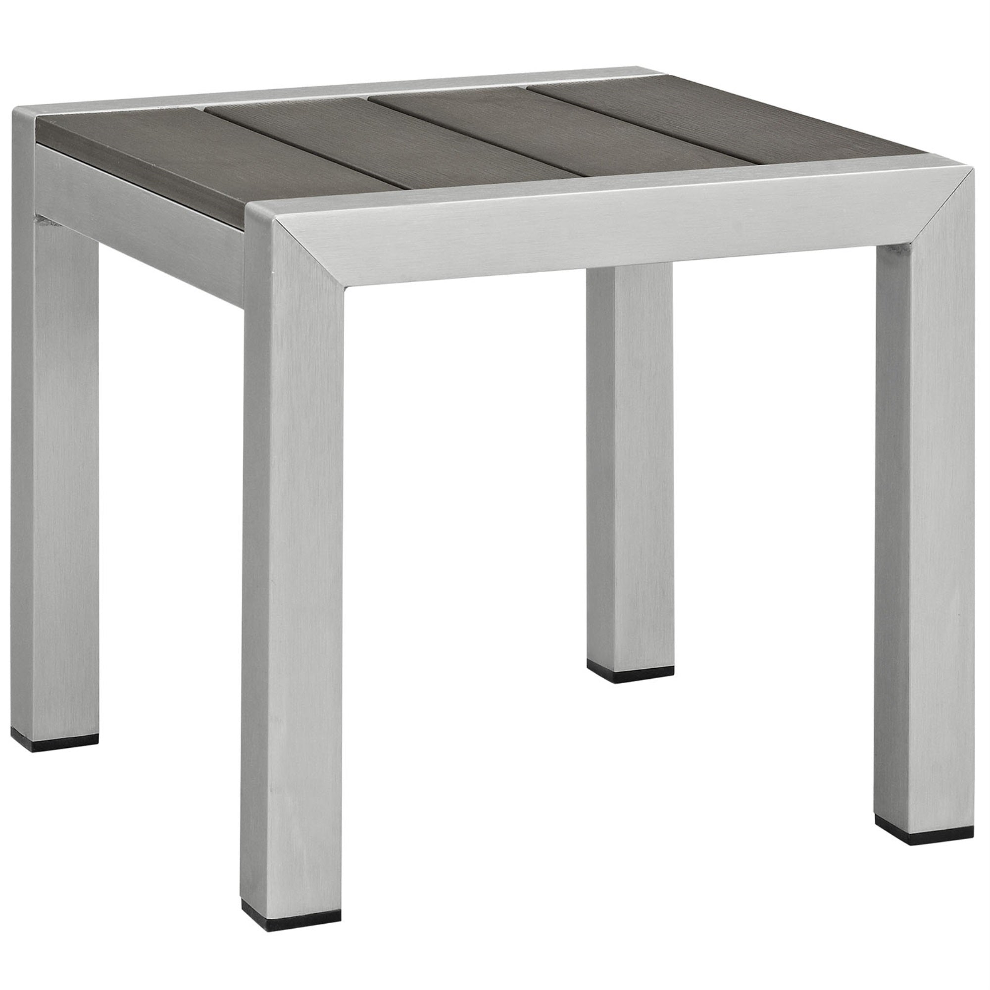 Shore Outdoor Patio End Table - Durable Aluminum Frame, Minimalist Design, Wood Accents, Versatile Outdoor Side Table