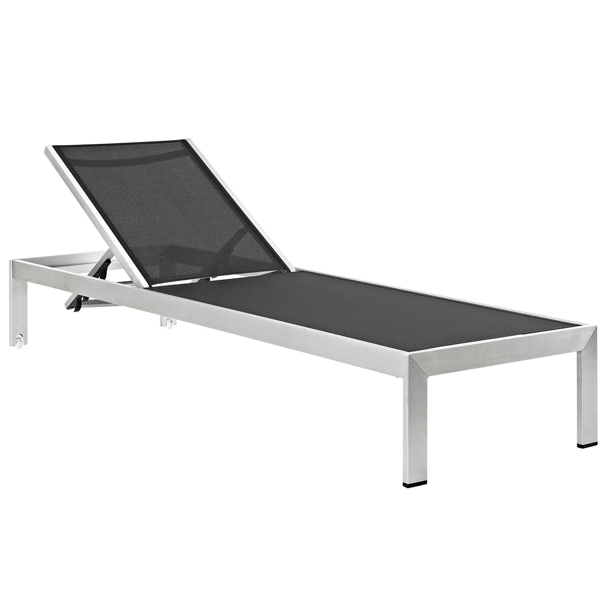 Shore Outdoor Patio Aluminum Mesh Chaise - Silver Black