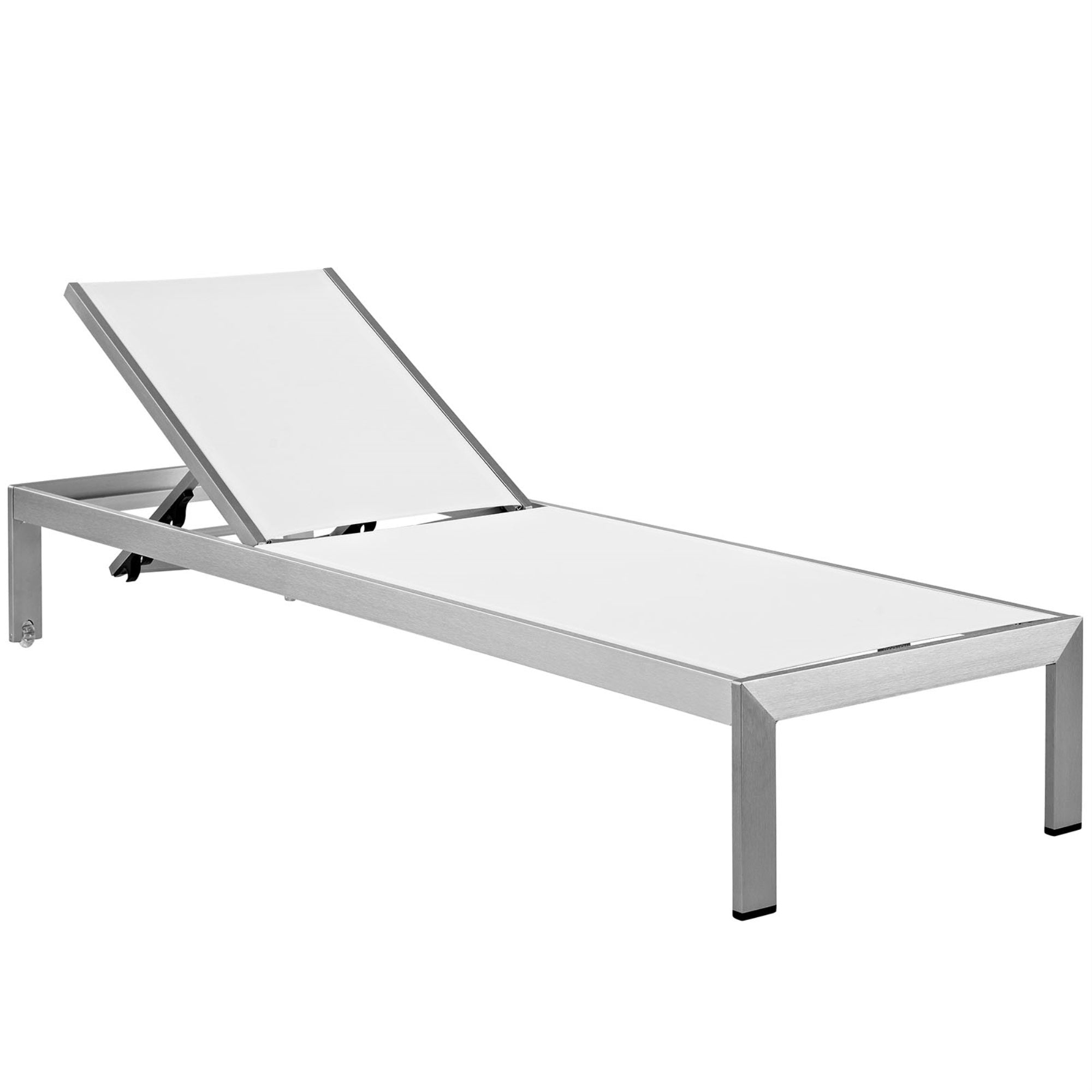 Shore Outdoor Patio Sun Lounger In Mesh - Sleek Design, Easy Assembly, Clear Wheels, Non-Marking Foot Caps - Gray Color Scheme.