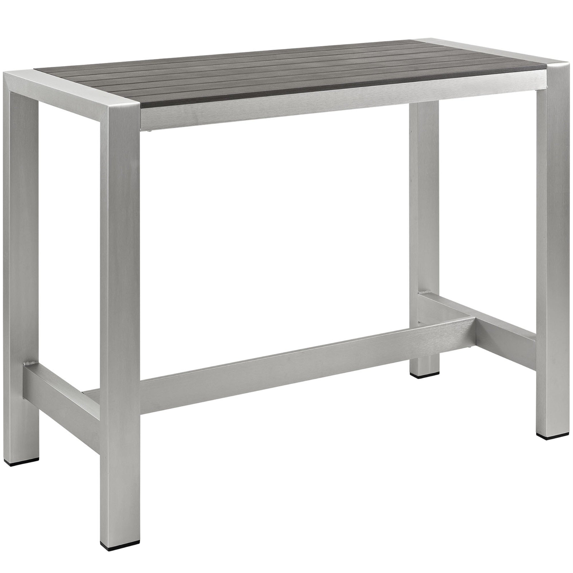 Shore Outdoor Patio Bar Table - Sturdy Aluminum Frame, Minimalist Design, Wood Accents, Perfect For Casual Gatherings.