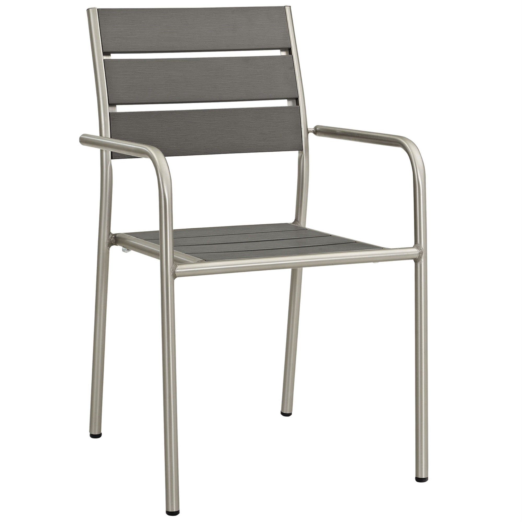 Shore Outdoor Patio Aluminum Rounded Dining Arm Chair - Sleek Tube Design, Wood Accents, Non-Marking Foot Caps - Perfect For Casual Gatherings