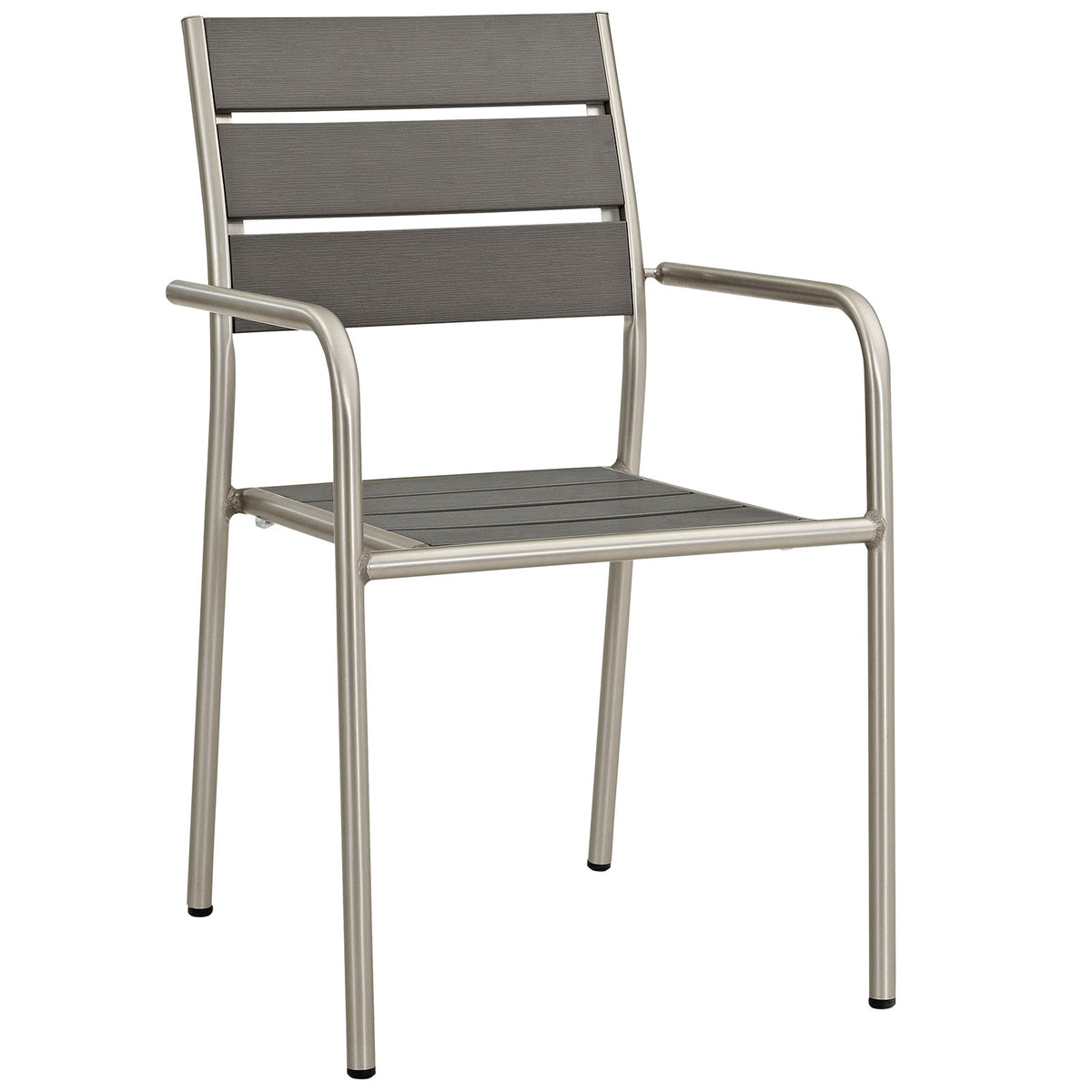 Shore Outdoor Patio Aluminum Dining Rounded Armchair - Silver Gray