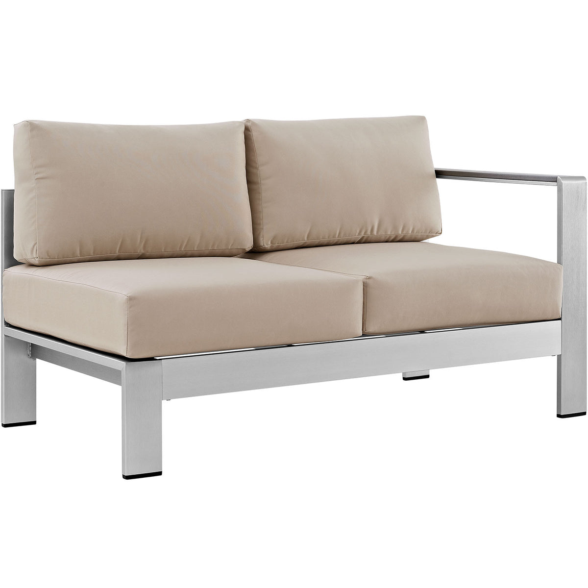 Shore Right-Arm Corner Sectional Outdoor Patio Aluminum Loveseat - Silver Beige