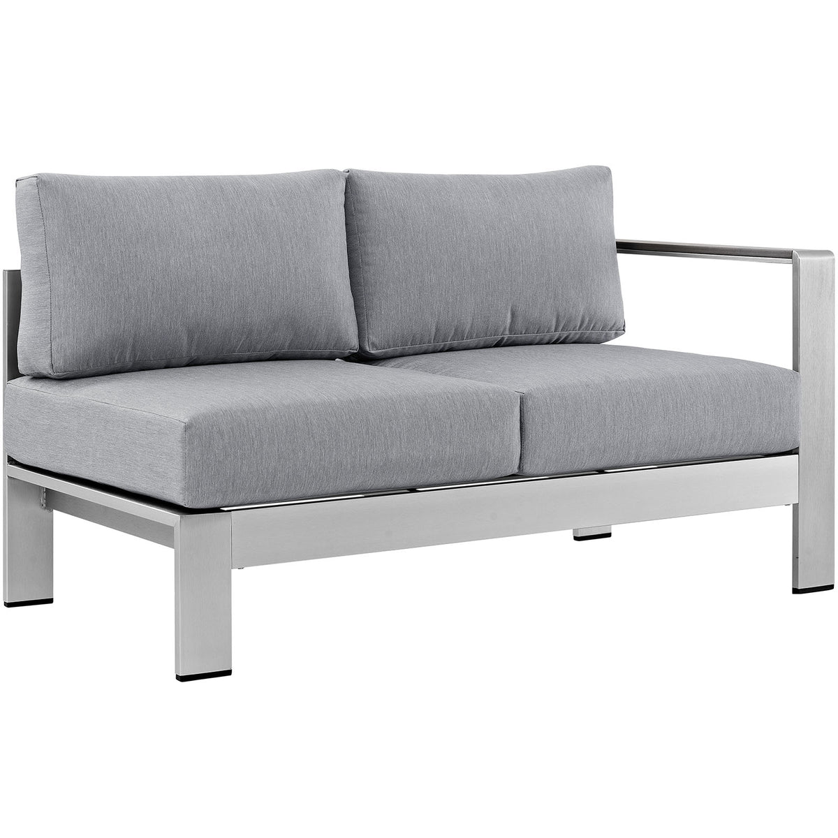 Shore Right-Arm Corner Sectional Outdoor Patio Aluminum Loveseat - Silver Gray