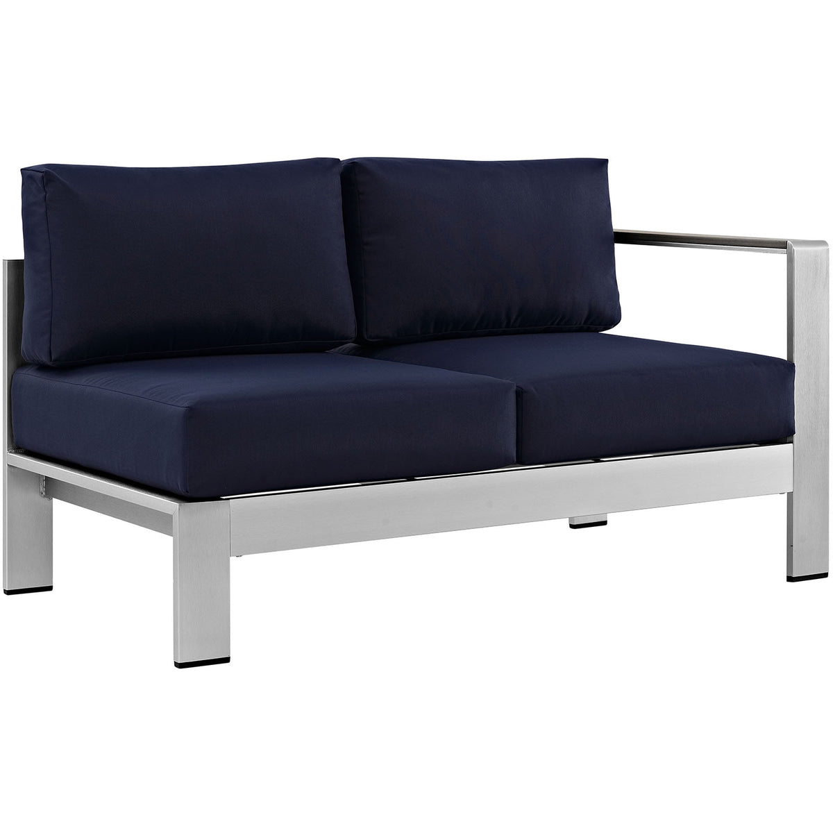 Shore Right-Arm Corner Sectional Outdoor Patio Aluminum Loveseat - Silver Navy