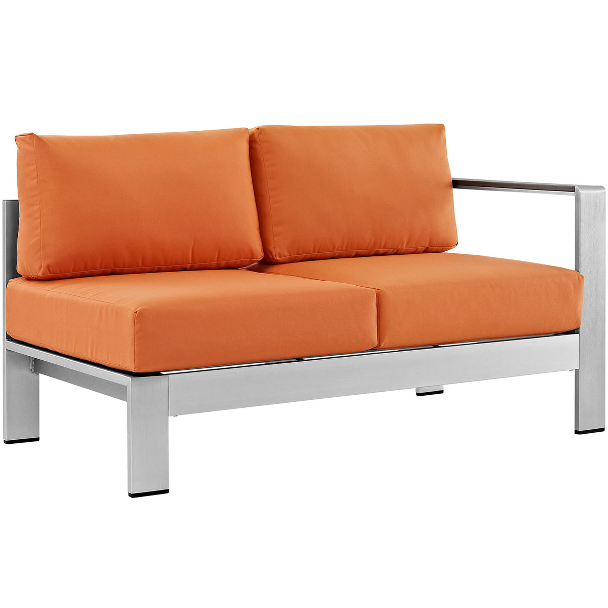 Shore Right-Arm Corner Sectional Outdoor Patio Aluminum Loveseat - Silver Orange
