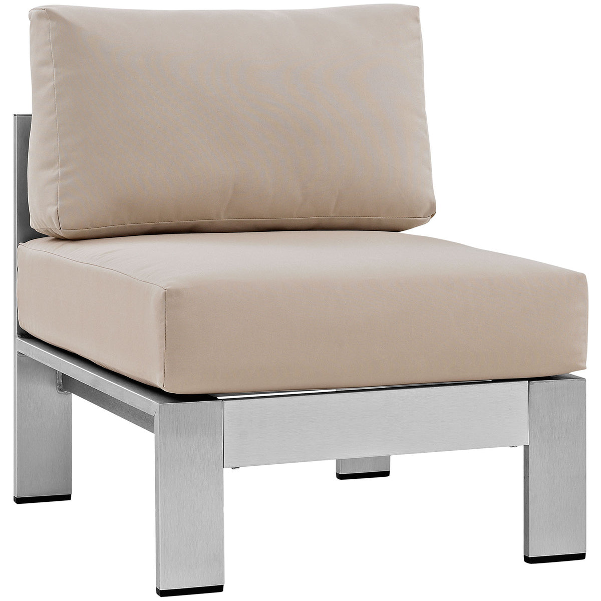 Shore Armless Outdoor Patio Aluminum Chair - Silver Beige