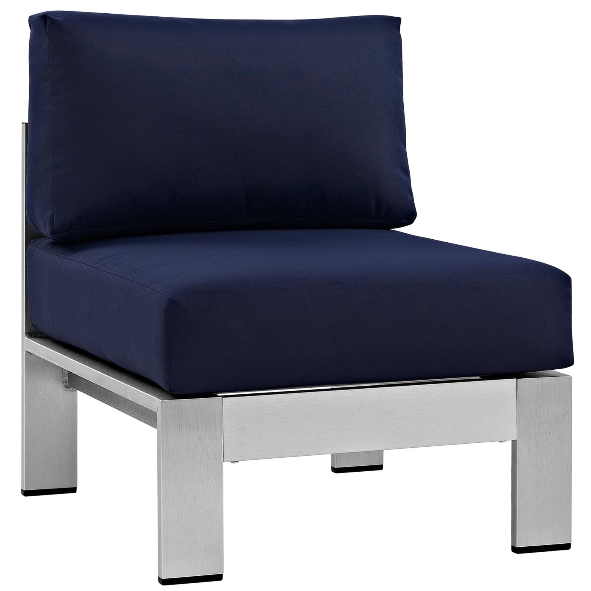 Casafoyer Shore Aluminum Outdoor Patio Armless Chair In Silver Navy