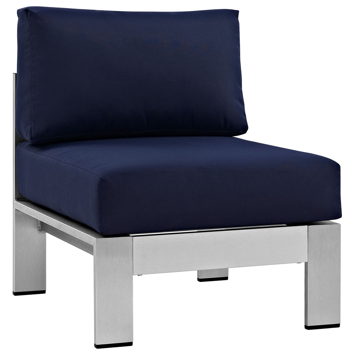 Shore Armless Outdoor Patio Aluminum Chair - Silver Navy
