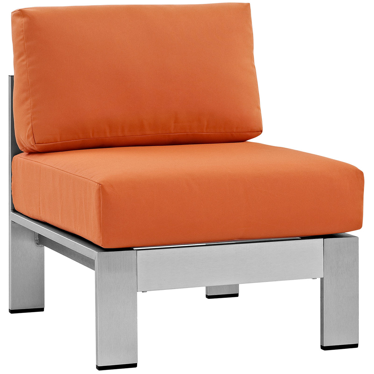 Shore Armless Outdoor Patio Aluminum Chair - Silver Orange