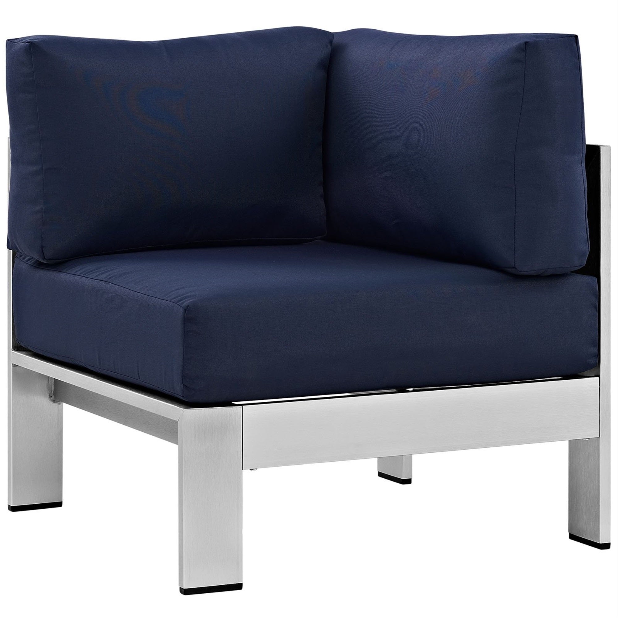 Casafoyer Shore Aluminum Outdoor Patio Corner Chair In Silver Navy
