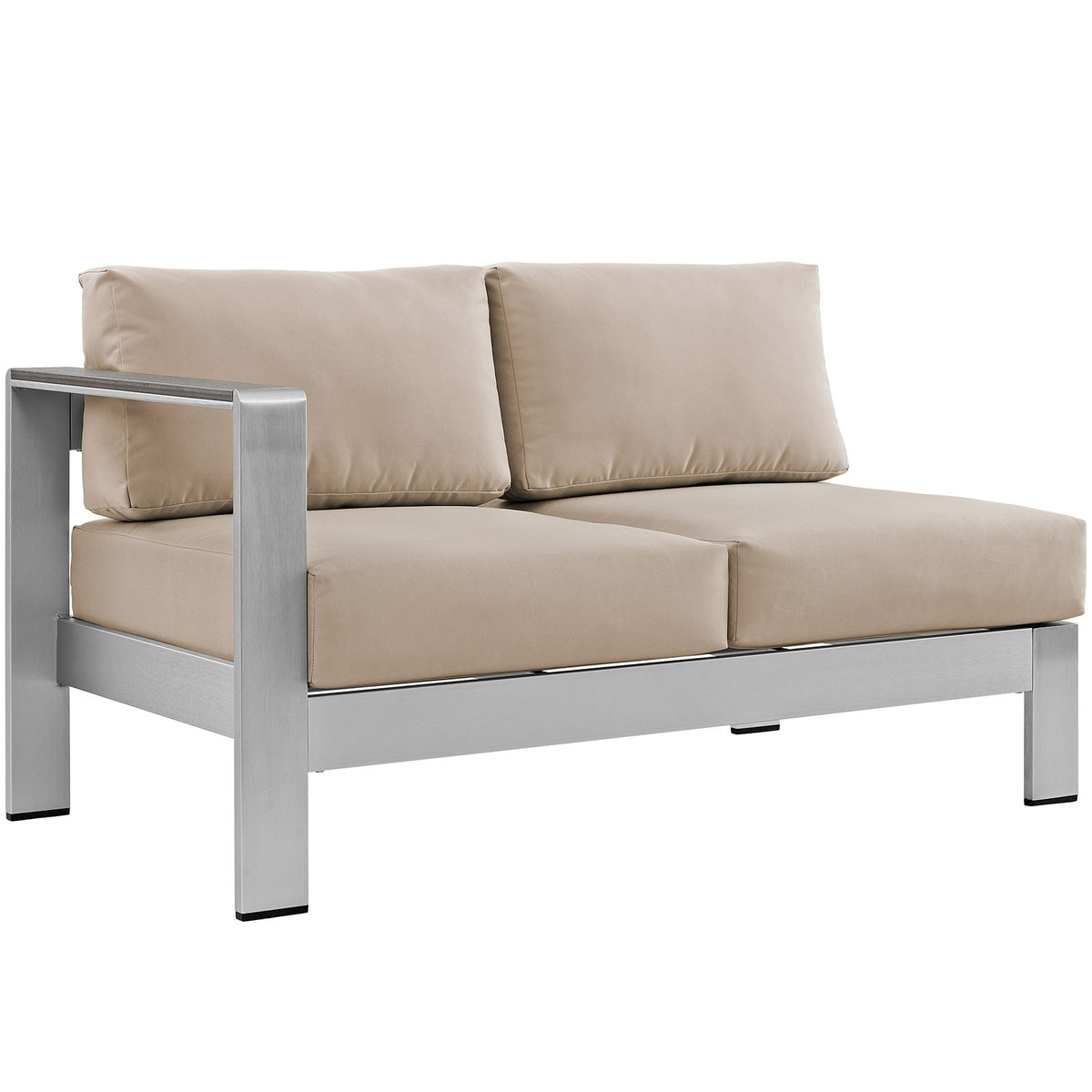 Shore Left-Arm Corner Sectional Outdoor Patio Aluminum Loveseat - Silver Beige