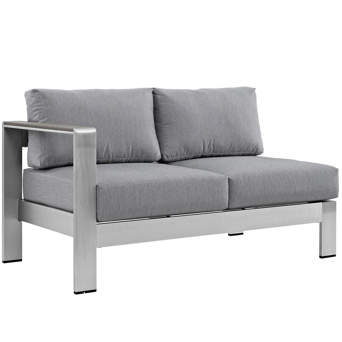 Shore Left-Arm Corner Sectional Outdoor Patio Aluminum Loveseat - Silver Gray