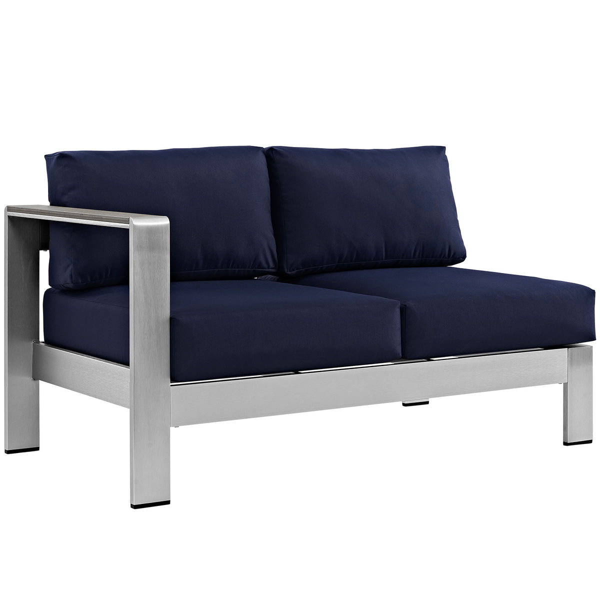 Shore Left-Arm Corner Sectional Outdoor Patio Aluminum Loveseat - Silver Navy
