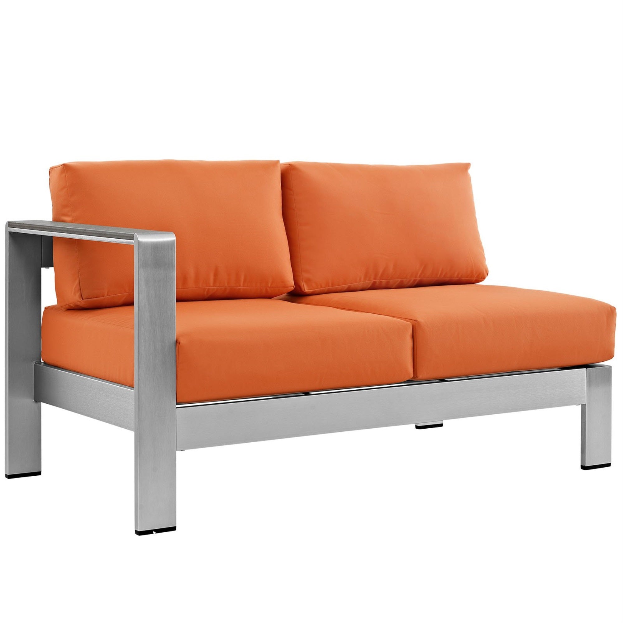 Casafoyer Shore Aluminum Outdoor Patio Left Arm Loveseat In Silver Orange