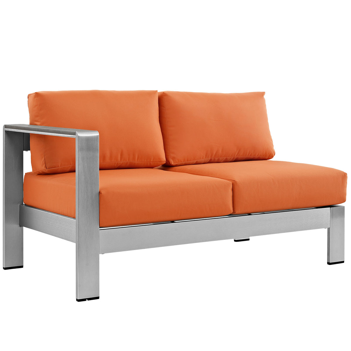 Shore Left-Arm Corner Sectional Outdoor Patio Aluminum Loveseat - Silver Orange