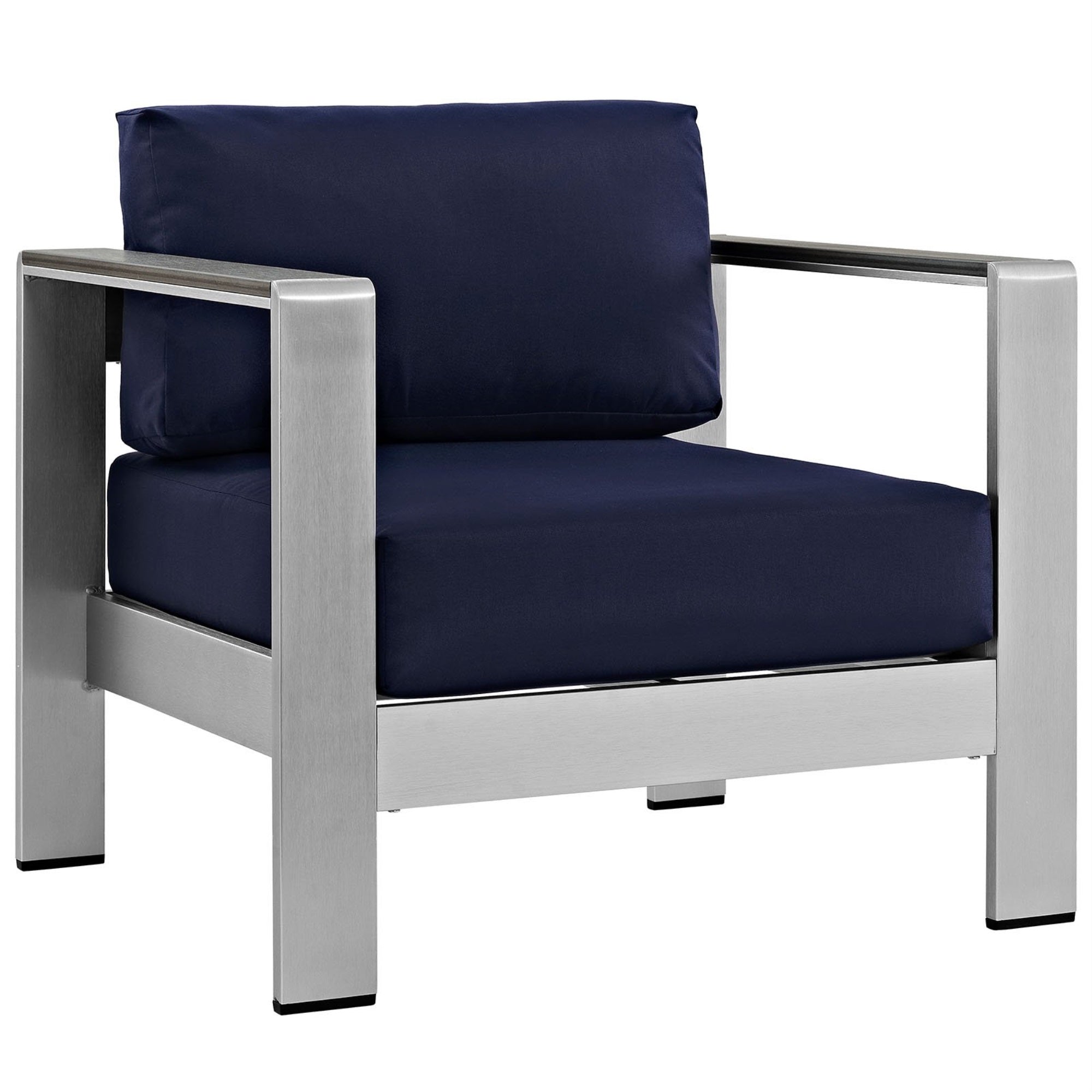 Casafoyer Shore Aluminum Outdoor Patio Armchair In Silver Navy