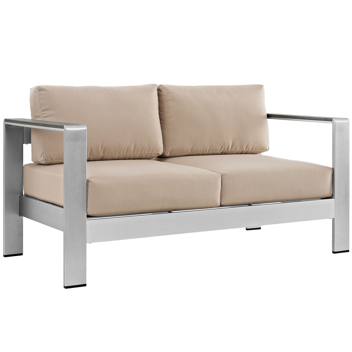 Shore Outdoor Patio Aluminum Loveseat - Silver Beige