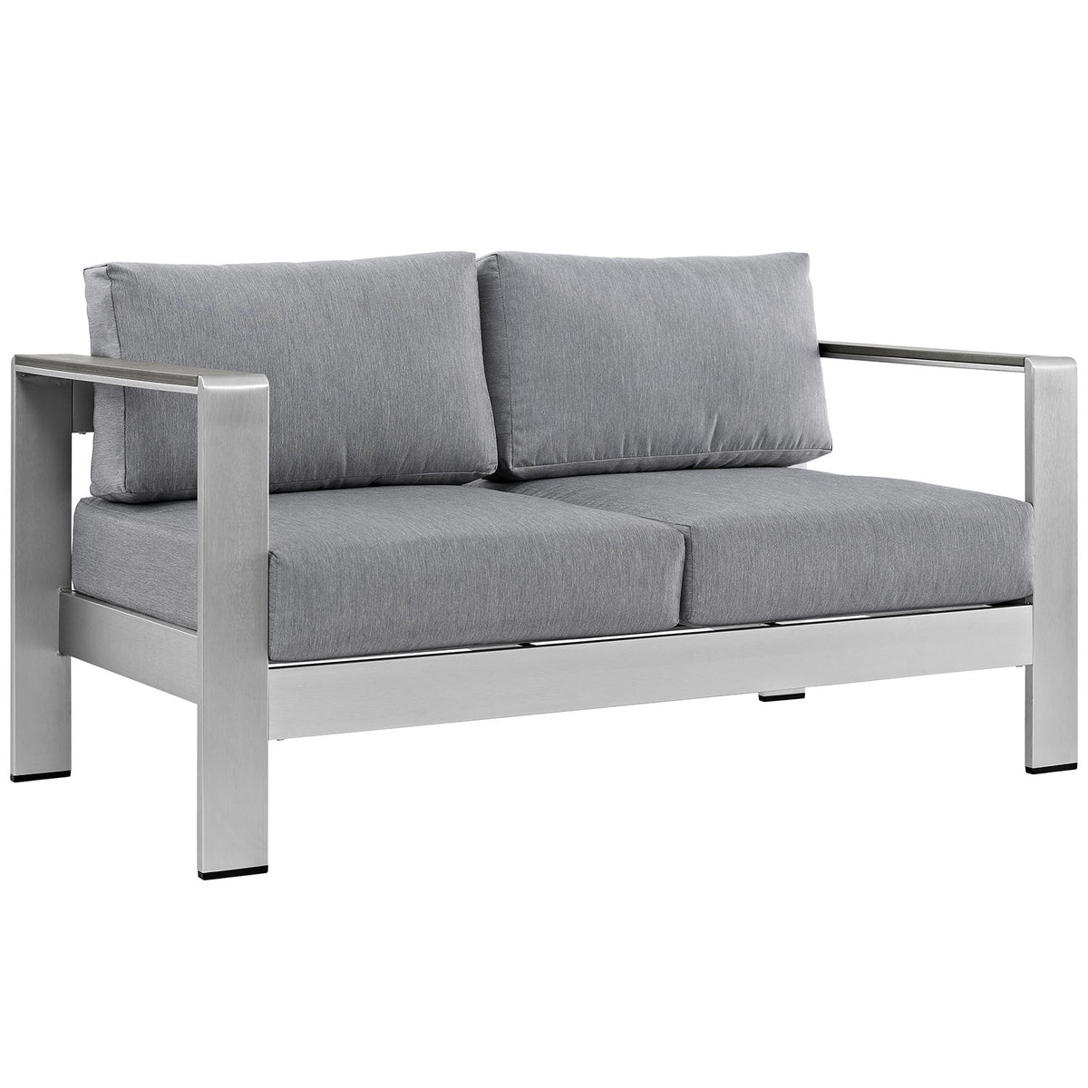 Shore Outdoor Patio Aluminum Loveseat - Silver Gray