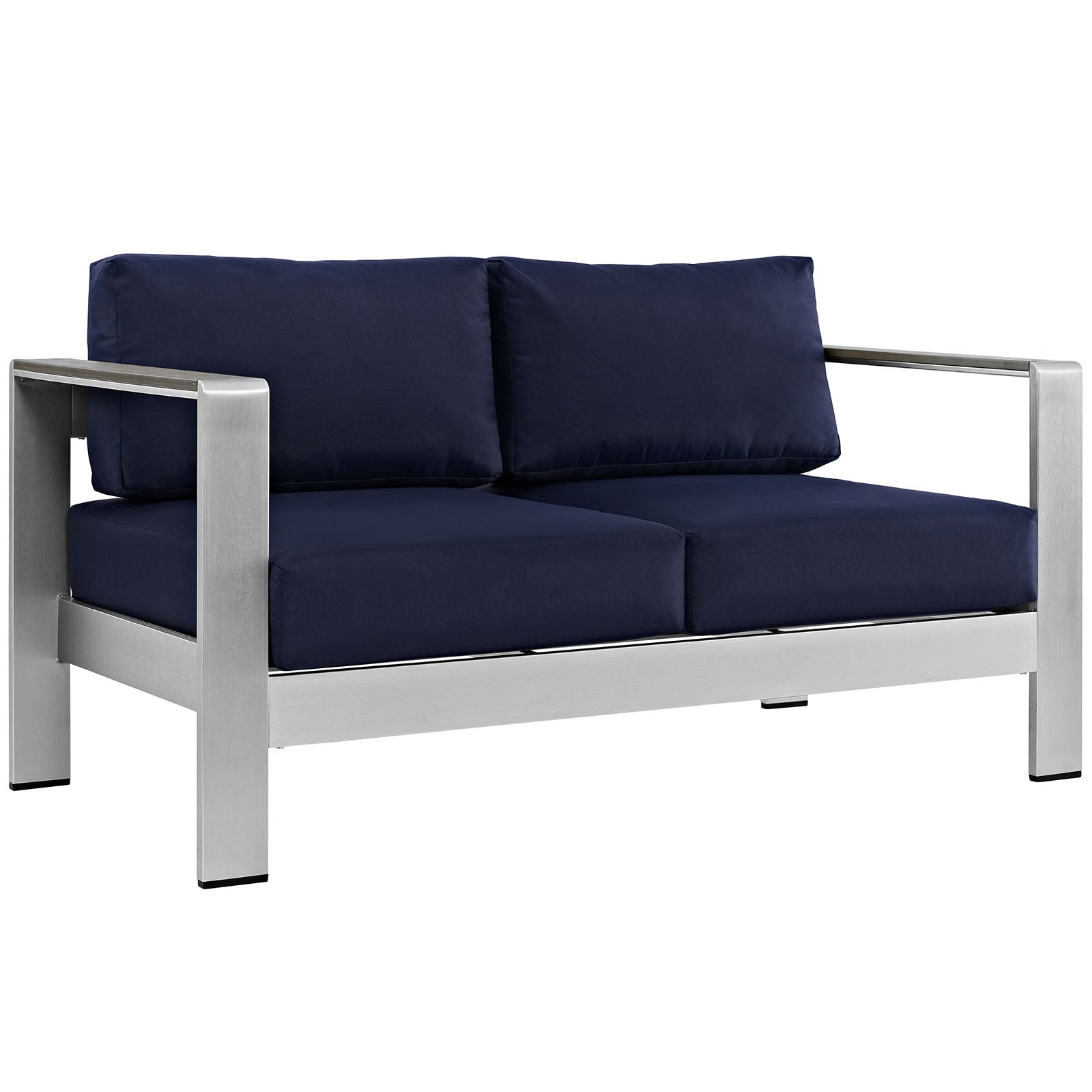 Shore Outdoor Patio Aluminum Loveseat - Silver Navy