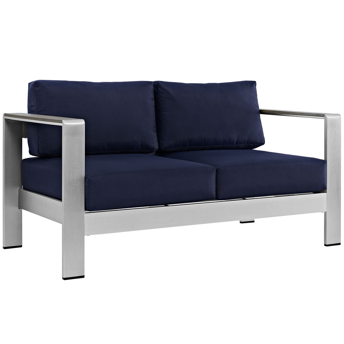 Shore Outdoor Patio Aluminum Loveseat - Silver Navy