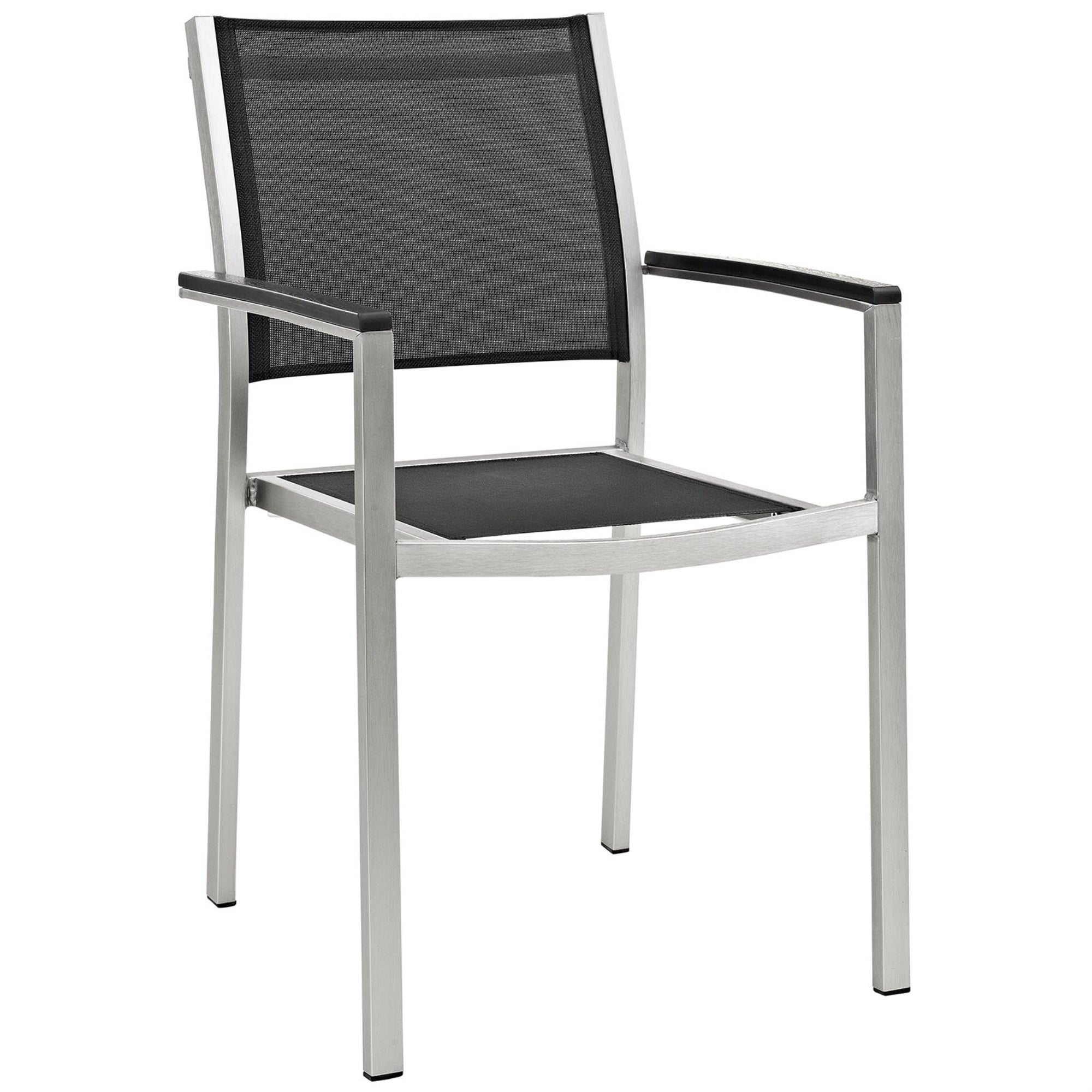 Shore Outdoor Patio Dining Arm Chair In Mesh - Sturdy Aluminum Frame, Breathable Textilene, Easy Assembly - Elegant And Comfortable - Black Plastic Foot Caps - Includes 1 Chair