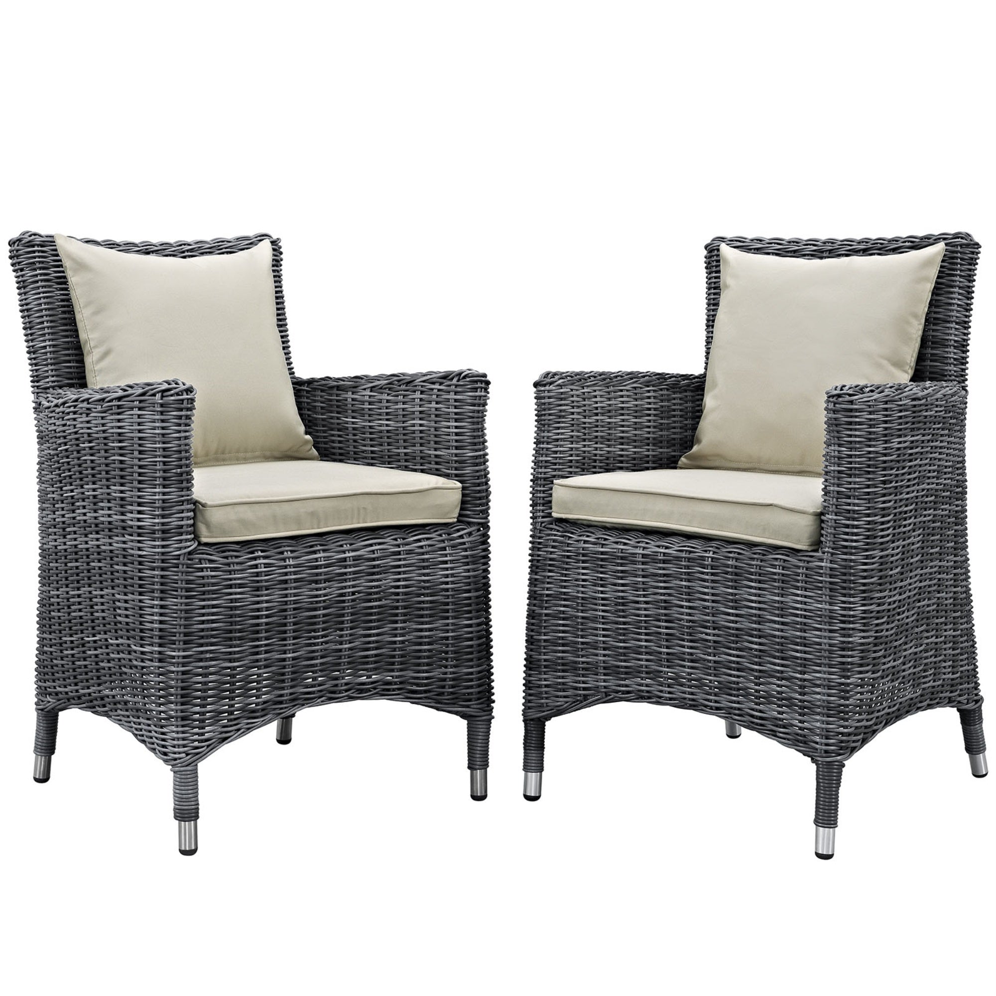 Summon Outdoor Patio Dining Arm Chair - Luxurious Two-Tone Rattan Weave, Sunbrella Cushions, Uv-Protected Aluminum Frame - Ideal For Patio, Backyard, Poolside Gathering (Set Of 2)