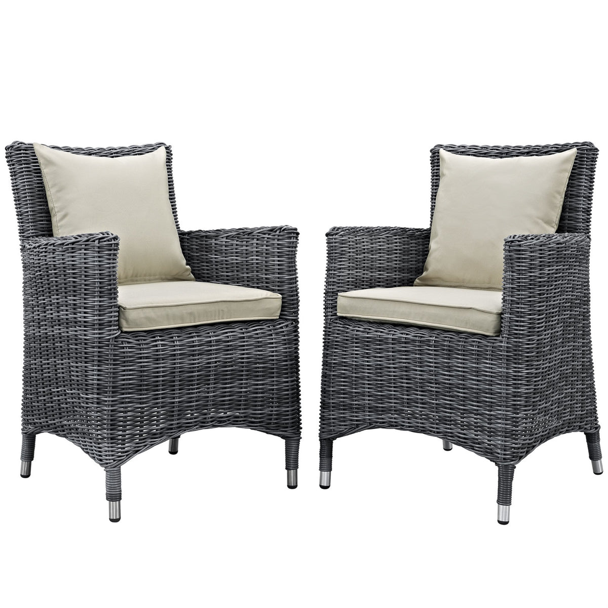 Summon Outdoor Patio Dining Arm Chair - Luxurious Two-Tone Rattan Weave, Sunbrella Cushions, Uv-Protected Aluminum Frame - Ideal For Patio, Backyard, Poolside Gathering (Set Of 2)