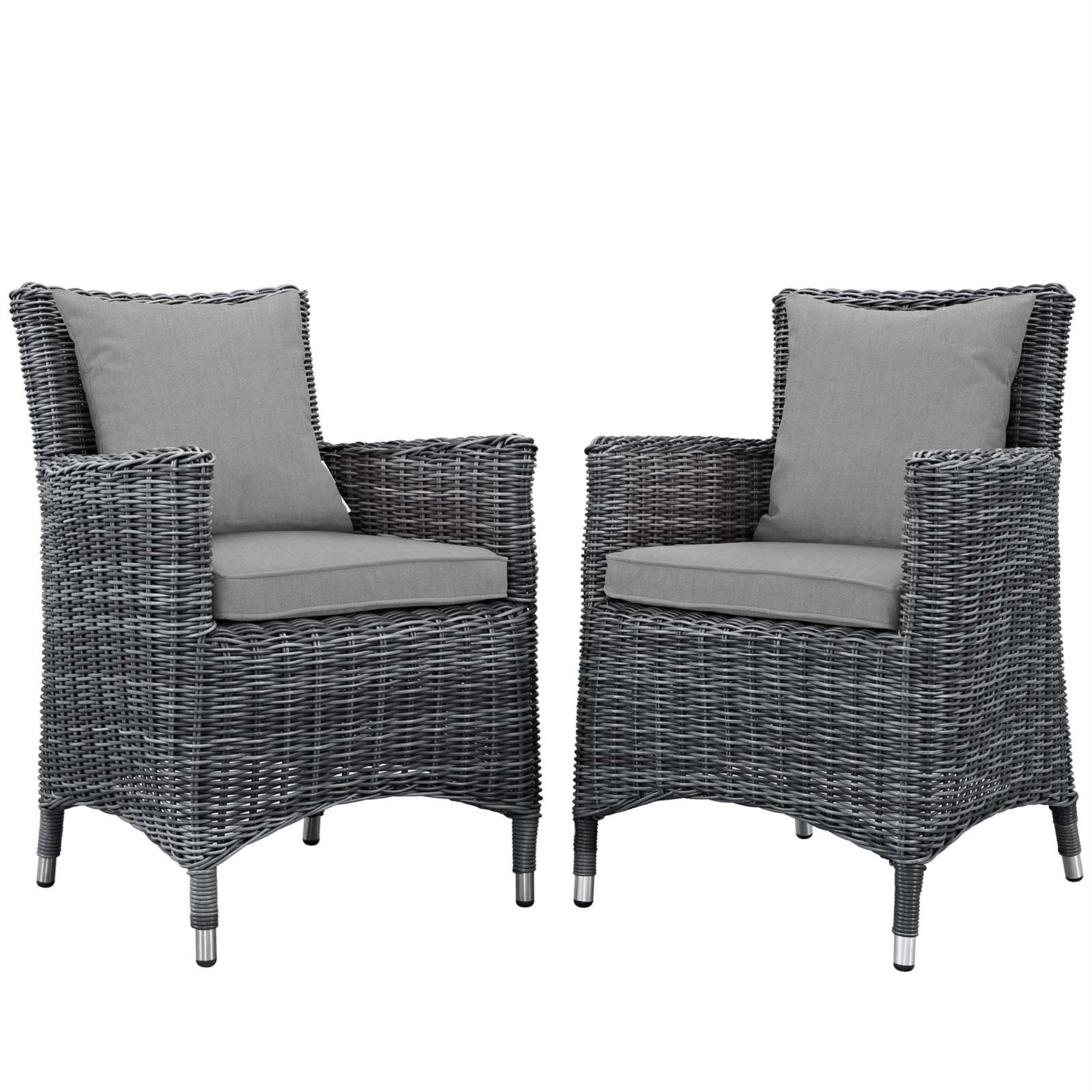 Casafoyer Summon Wicker Rattan Aluminum Outdoor Patio Two Dining Arm Chairs With Sunbrella Fabric Cushions In Canvas Gray