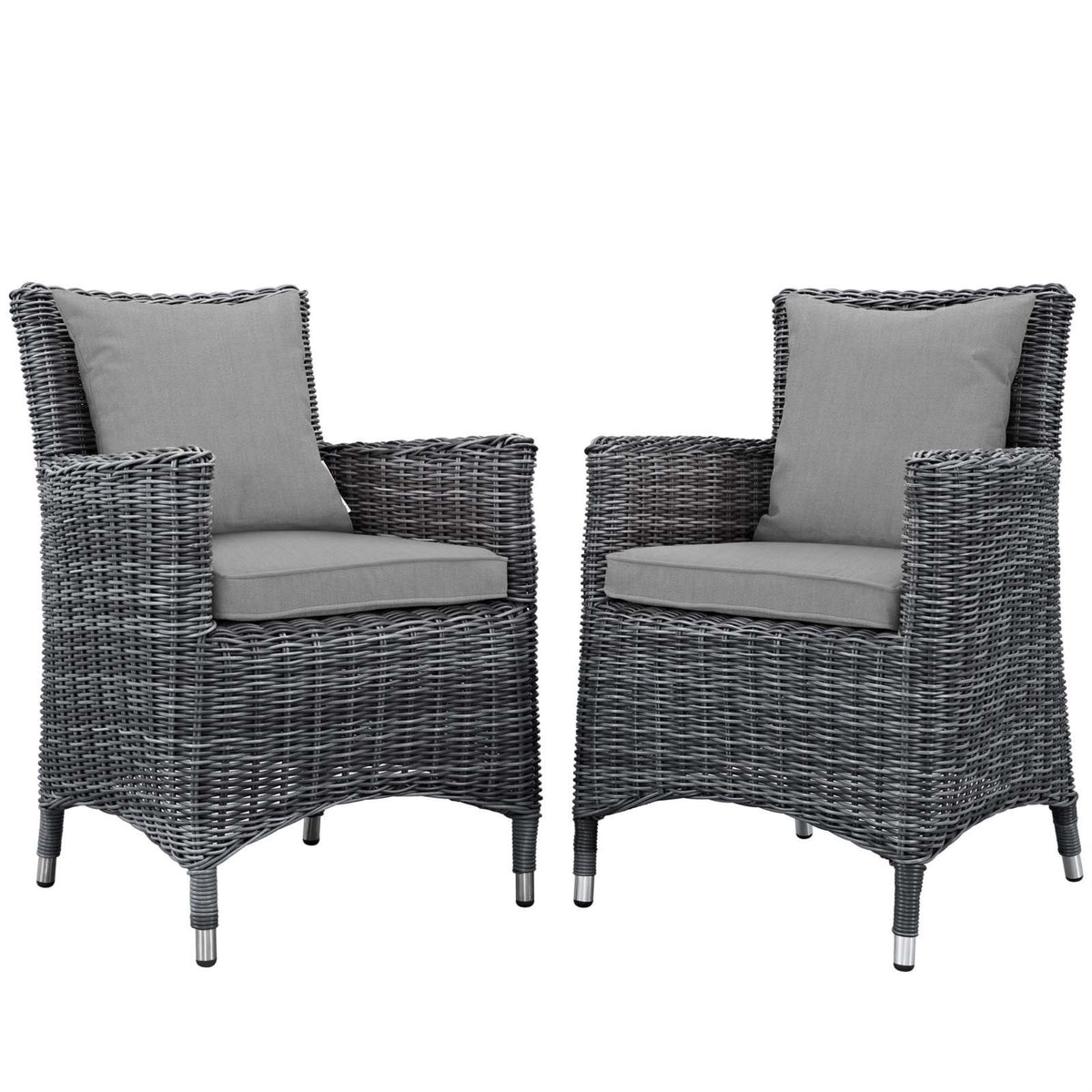 Casafoyer Summon Wicker Rattan Aluminum Outdoor Patio Two Dining Arm Chairs With Sunbrella Fabric Cushions In Canvas Gray